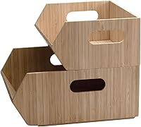 Vista 9 de Mobilevision Contenedores de almacenamiento de bambú versátiles XL para despensa y armario de cocina, multiusos, juego de 2 piezas apilables cubos