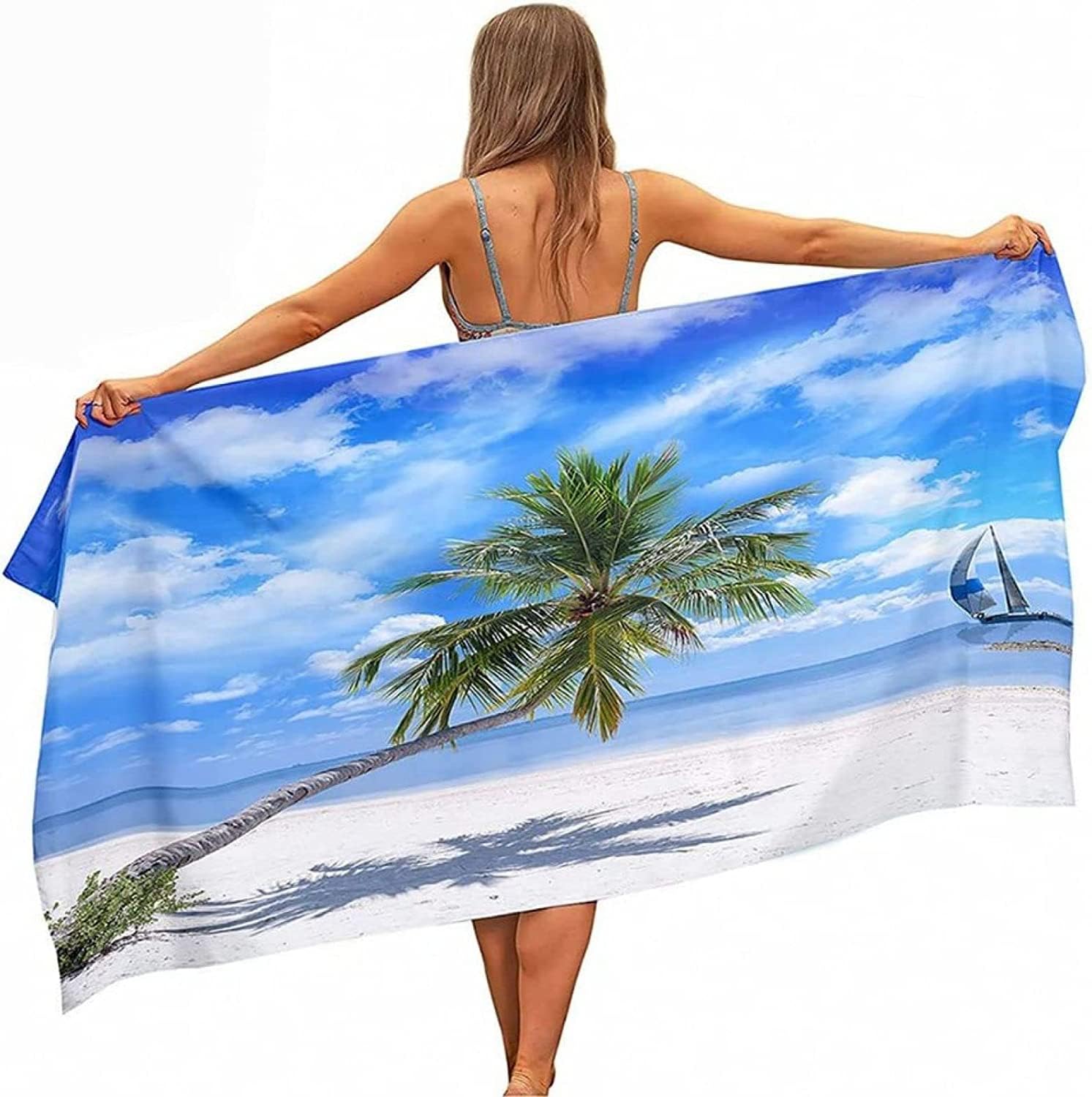Serviette de Plage 200x200 Femme Homme Enfant, Drap de Plage XXL Serviette Plage Anti Sable à Séchage Rapide Grande Serviette Plage Cocotier, pour Bain, Piscine, Camping Hawaï Tropical B401