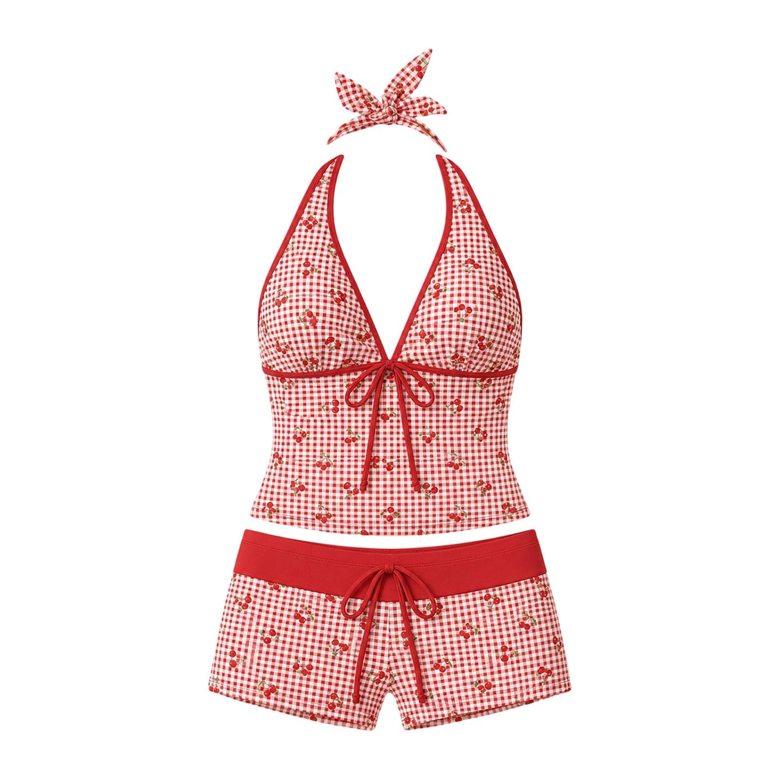 Tankini Y2K Polka Dot Halterneck Top Boyshorts Bikinis Sets for Women UK