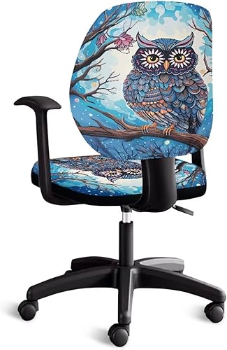 Miniatura 2 de Funda para silla de oficina con diseño de búho, funda para silla de escritorio, sin brazos, fundas para sillas de computadora, 2 piezas, tela