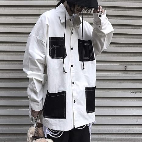 Amazon Co Jp メンズ シャツ 長袖 配色 2色 切り替え ポロネック ゆったり カジュアル シンプル スポーツ 春 夏 秋 冬 ストリート ファッション 海外トレンド トップス 旅行 通勤 海 お出かけ Color White Size Xl 服 ファッション小物