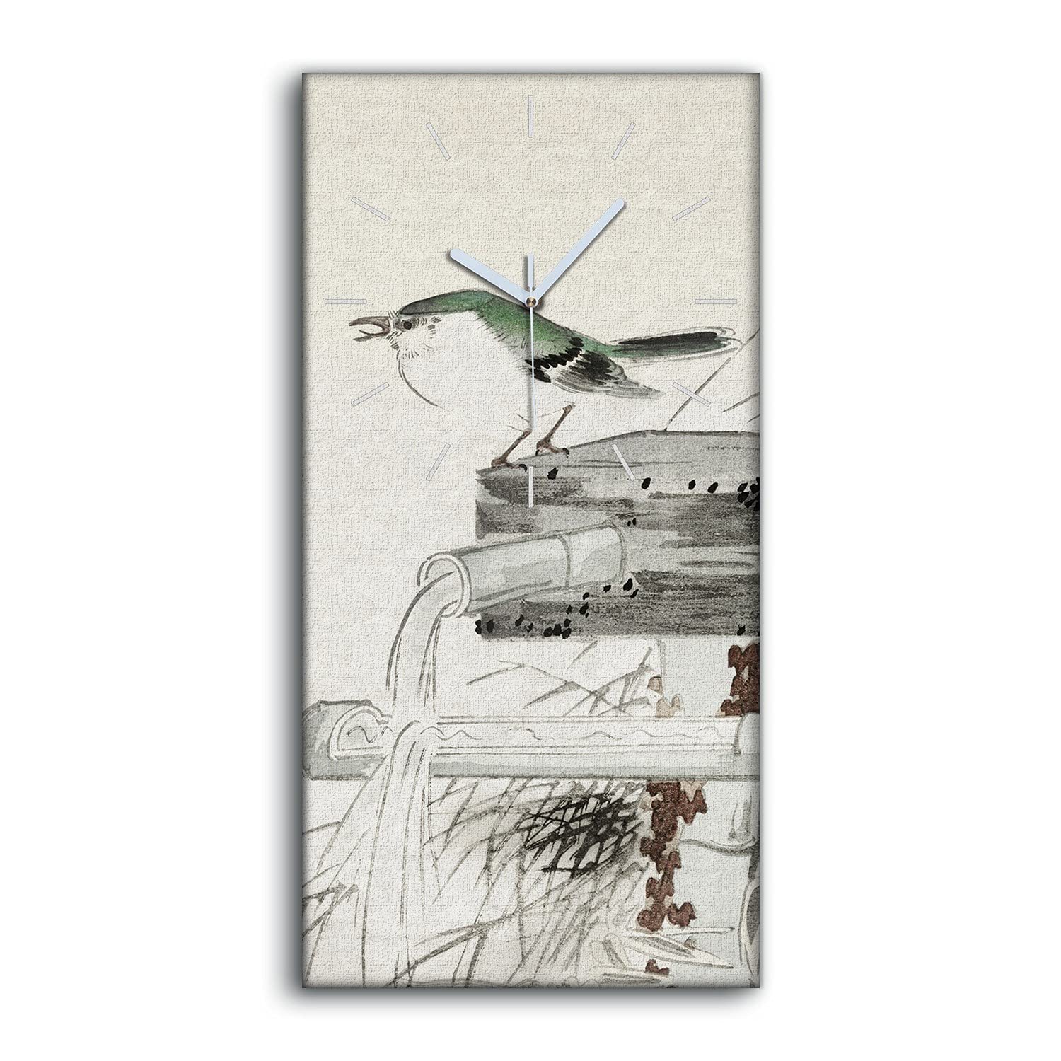 Horloge sur Toile sans Tic-Tac 30x60cm Décoration Murale Oiseau Asiatique Zen
