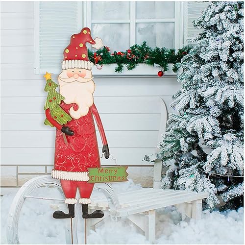 Miniatura 9 de glitzhome Estacas de jardín de Papá Noel de 36 pulgadas de alto, letrero de metal para jardín, adornos de Navidad, estacas de patio, decoración de