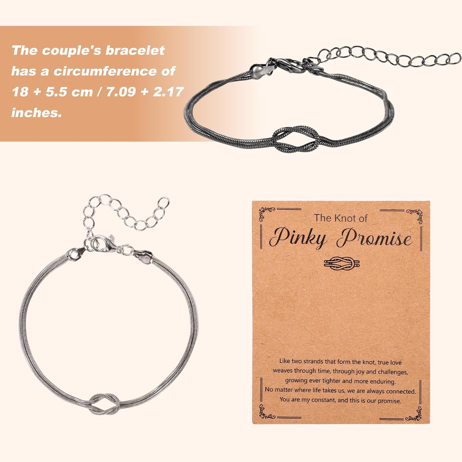 2pcs Matching Couples Bracelets, Adjustable Love Knot Bracelets Friendship His and Hers Boyfriend Girlfriend Jewelry Anniversary Birthday Valentine’s Day Gifts Ideal for Men Women - Image 2