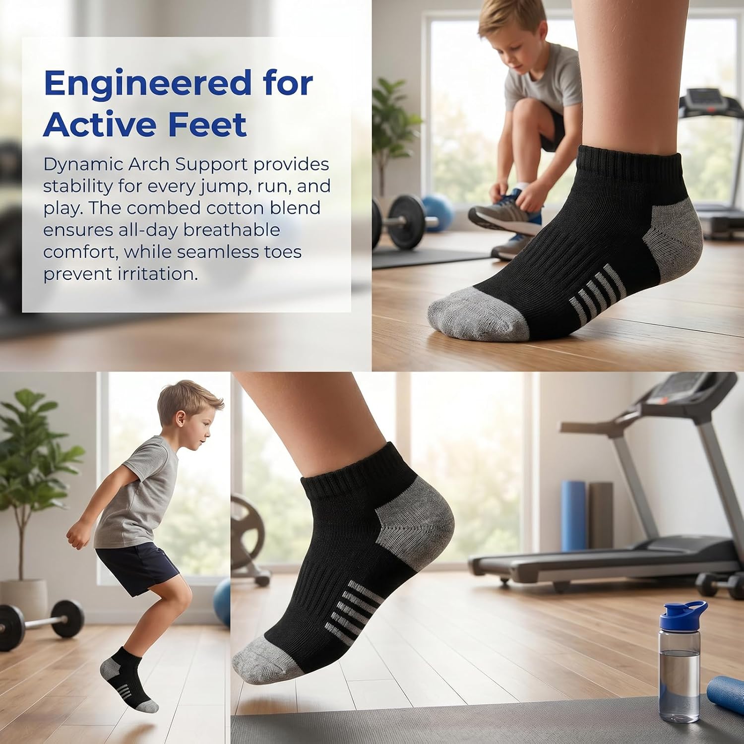 16-30 Pairs Boys Low Cut Ankle Socks Kids Crew Athletic Breathable Cushion Sole Socks for Running Hiking