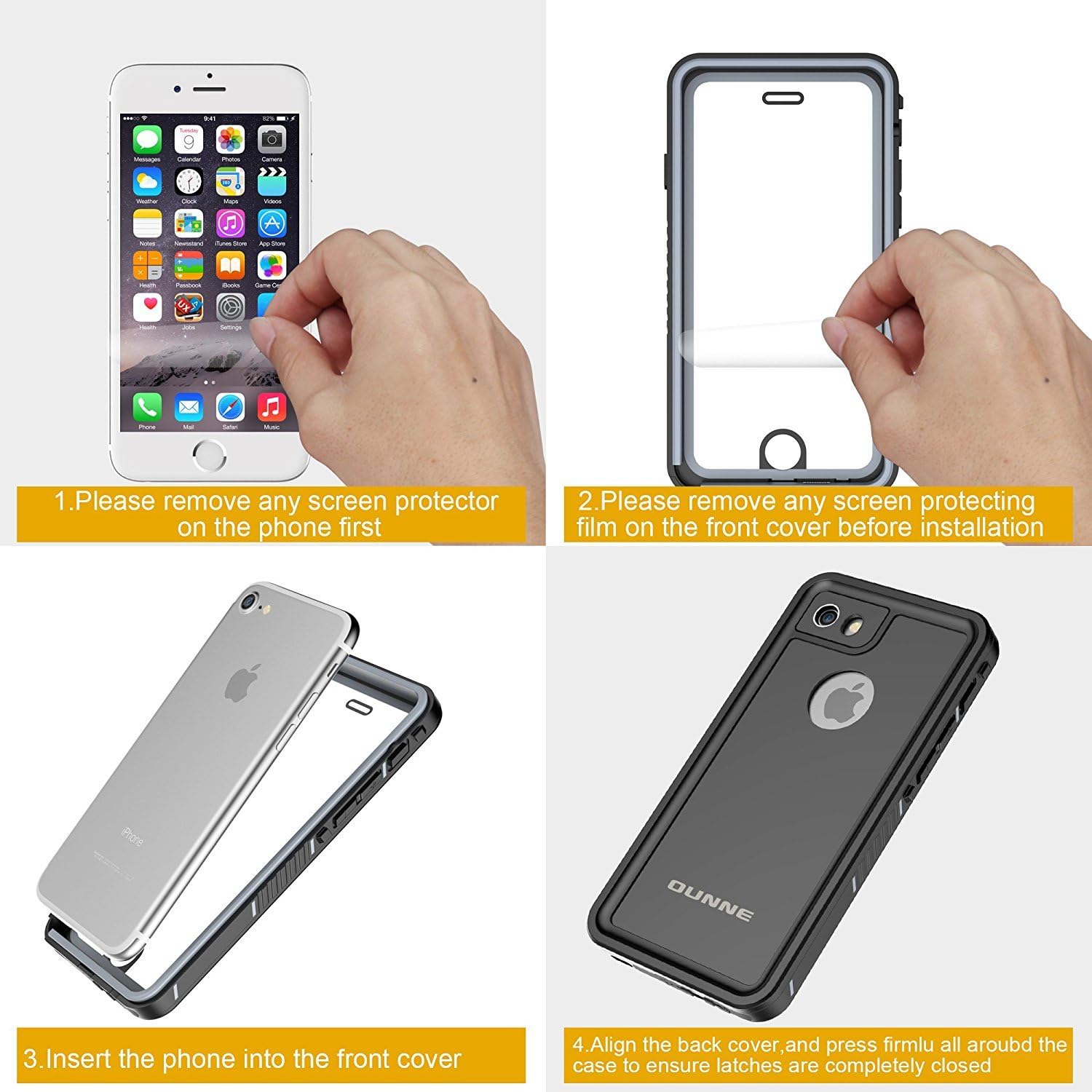 OUNNE iPhone 7 Plus Case-iPhone 8 Plus Case, Waterproof Snowproof Dustproof Shockproof with Touch ID Full Sealed Cover Waterproof Case for iPhone 7 Plus/8 Plus (Black)