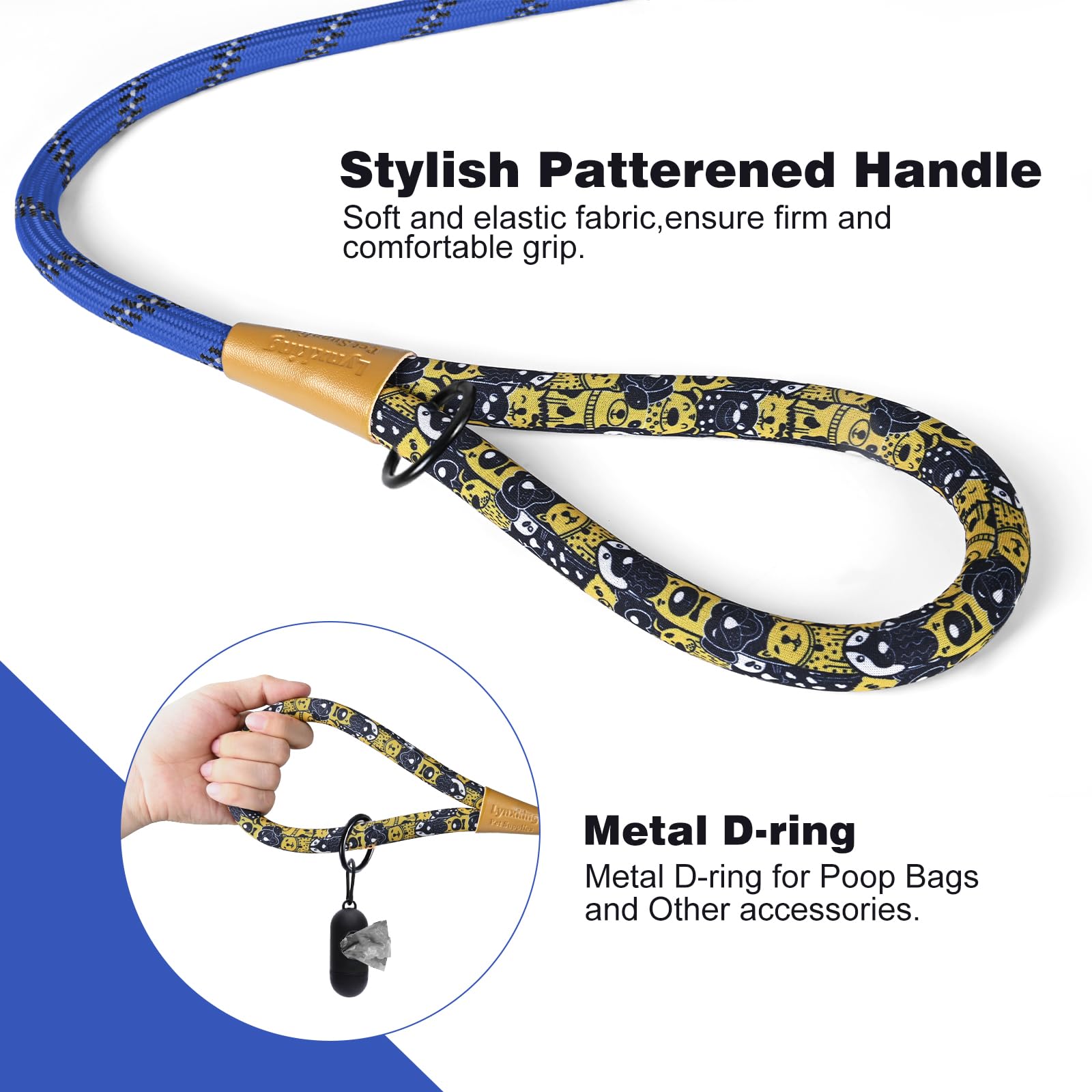 Lynxking – Laisse pour chien en corde de 1,8 m avec poignée rembourrée confortable, laisse à fils hautement réfléchissants pour chiens de petite, moyenne et grande taille (Bleu, 2PCS Grande 1/2po x