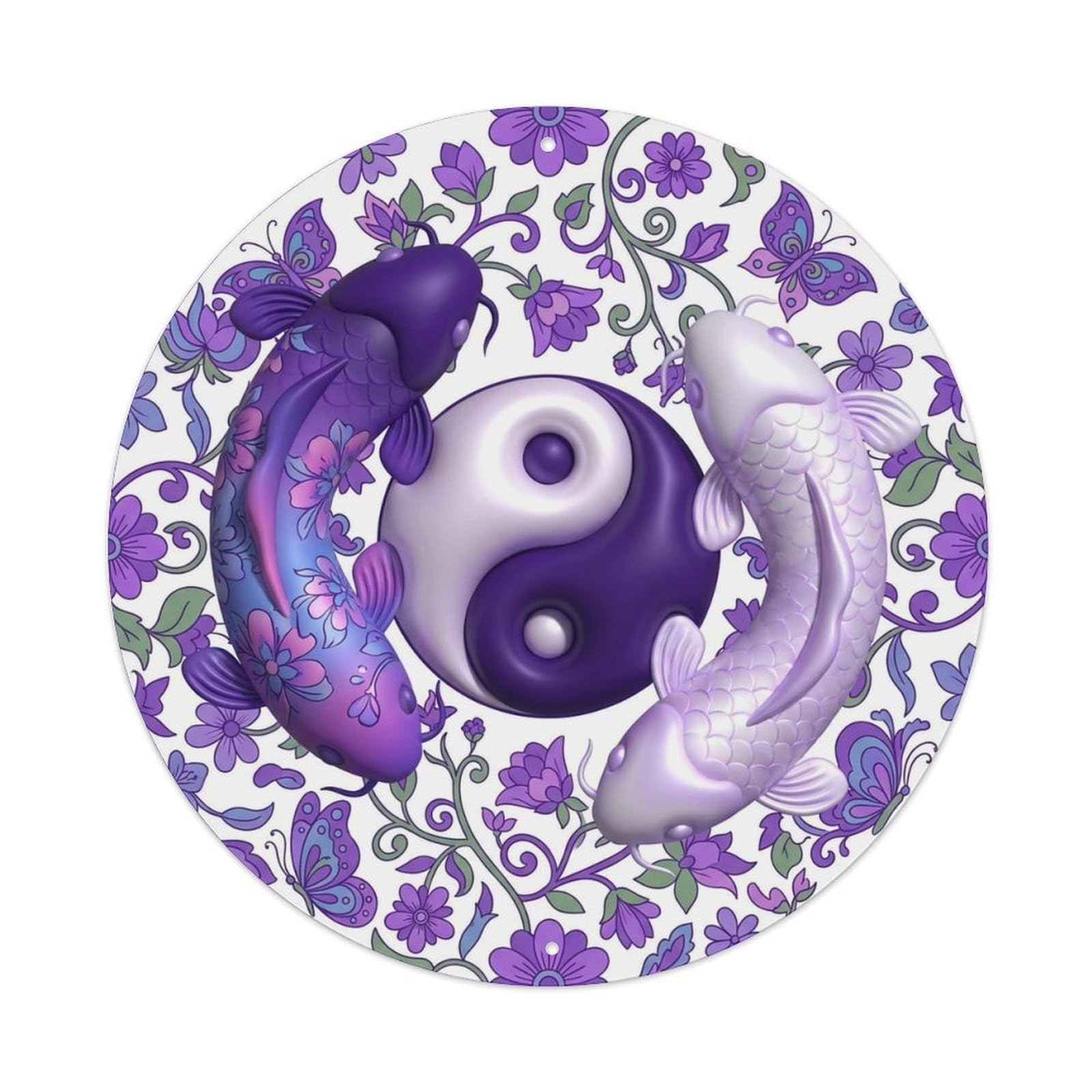 Olyhtr 8X8inch Classic Style Yin Yang Koi Garden Spring Feng Shui Vintage Metal Tin Sign