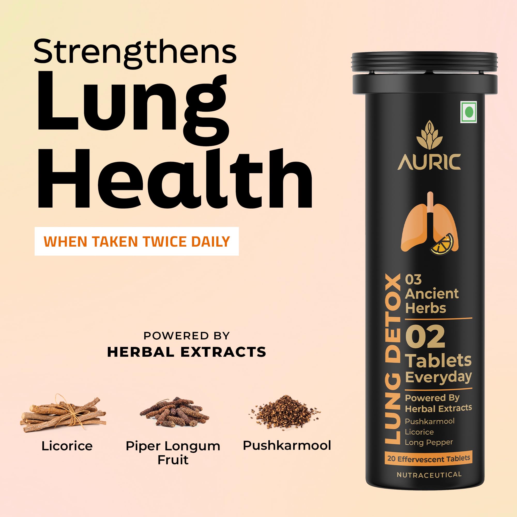 Auric Lung Detox Effervescent Tablets with NAC & 3 Ancient Herbs | Supports Lung Health & Antioxidant Defence | Daily Respiratory Wellness | Orange Flavour | 80 Tablets — Amazon image 6