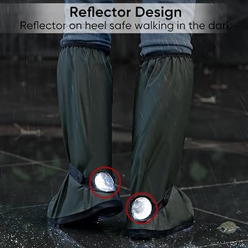 Waterproof Shoe Covers Thickened Reusable& Foldable Rain Boot Shoe Cover Non-Slip with Zipper, Reflector, Men Women Rain Gear, Black