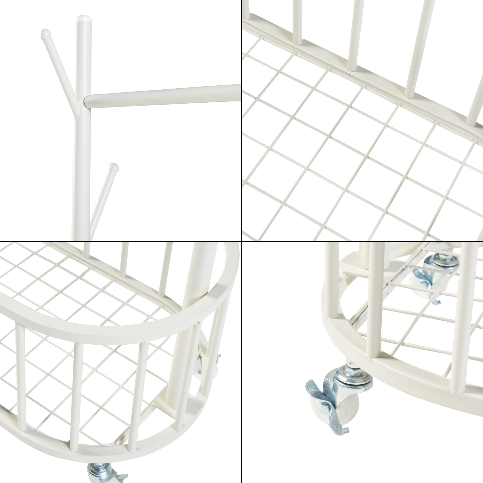 [en.casa] Stand Appendiabiti a Rotelle Organizzatore Guardaroba con Barra Porta Abiti Ganci e Cestello di Stoccaggio 175 x 60 x 32 cm Acciaio Bianco