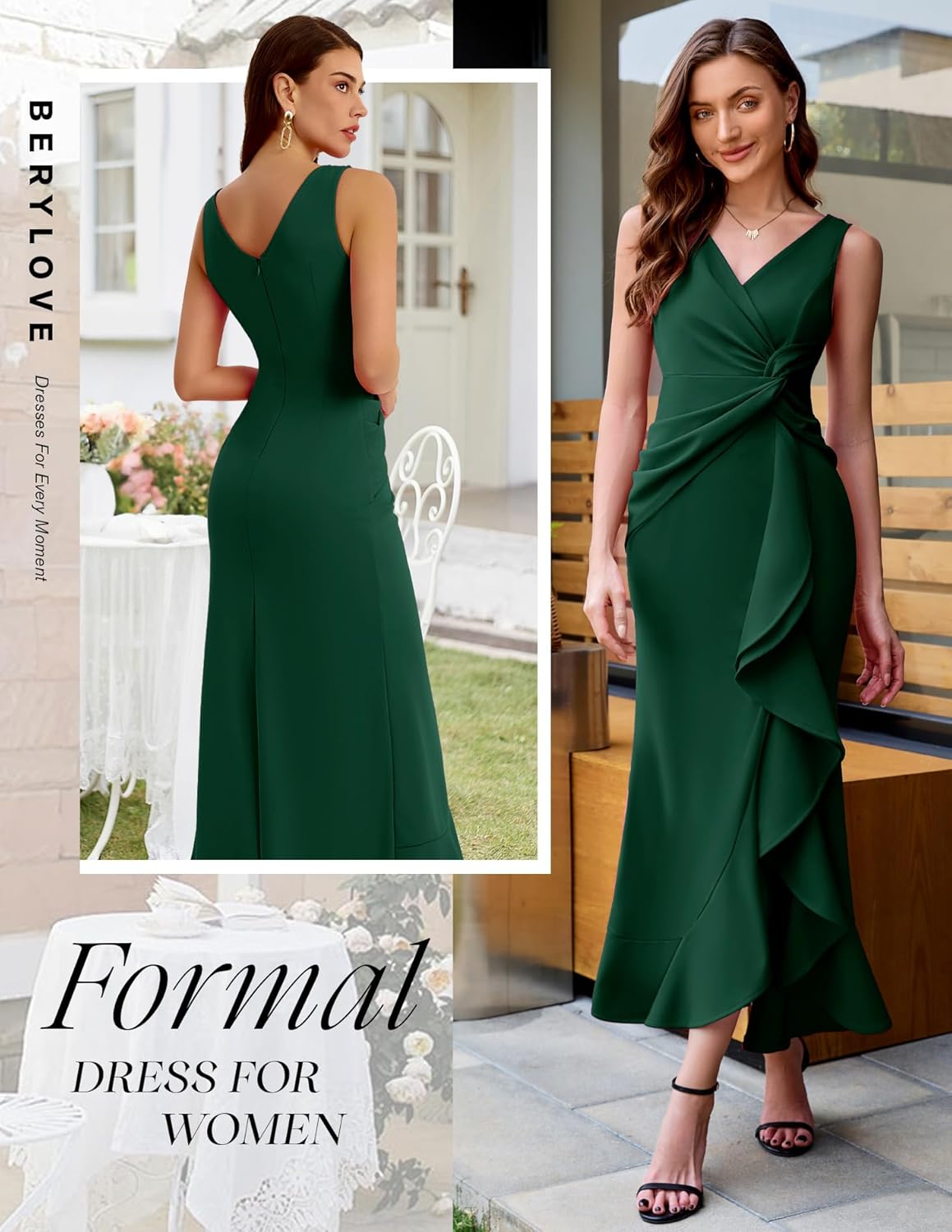 BeryLove Formal Wedding Guest Evening Midi Ruffle Dresses Prom Cocktail Party Mother of The Bride Dress - Image 4