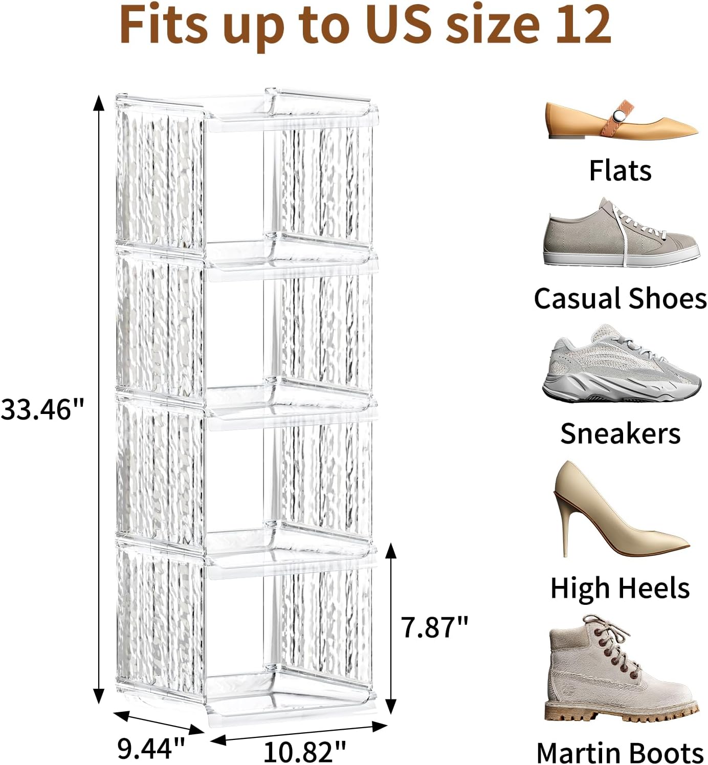 HAIXIN Shoe Rack for Closet - 5 Tier Vertical Ice Clear Shoe Rack Organizer Cabinet for Front Door Entrance, Large Stackable Shoe Tower Shelf for Entryway, Narrow Slim Shoe Holder for Corner - Clear