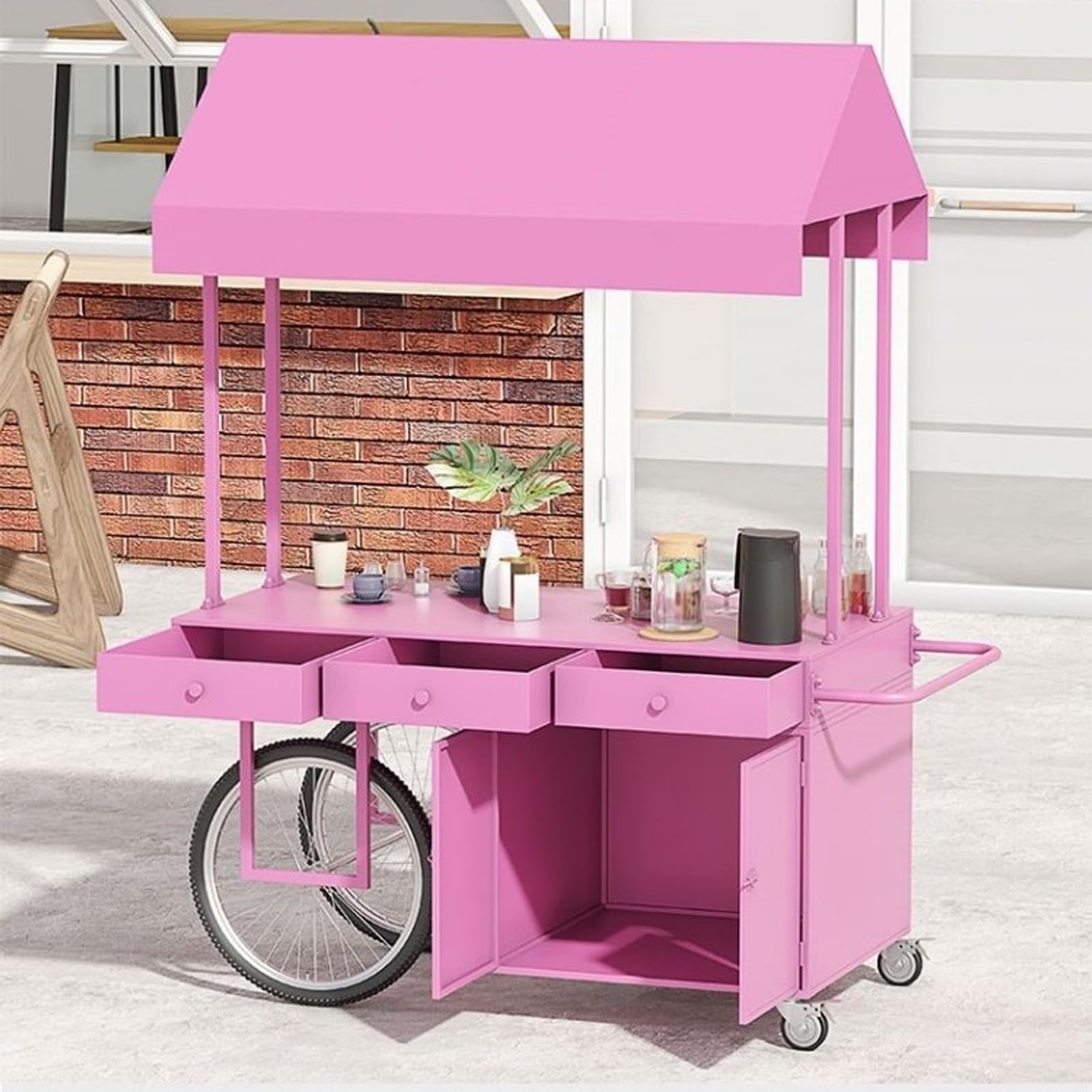 Carrito de comida portátil con toldo, ruedas bloqueables, carrito de proveedores de 140 cm para catering, exhibición de flores, festivales y eventos al aire libre - Soporte móvil multiusos para