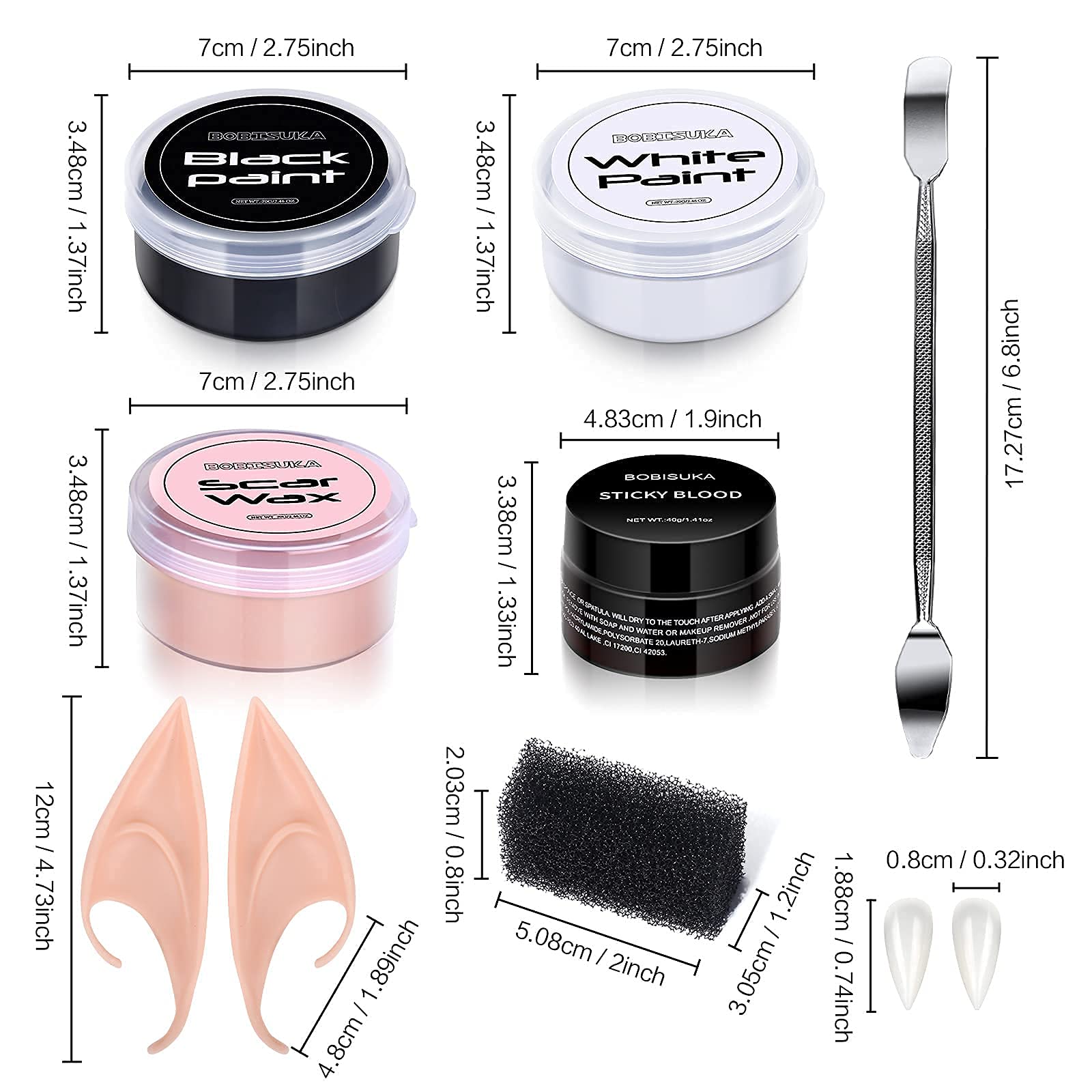 BOBISUKA Special Effects SFX Halloween Makeup Kit Black White Face Body