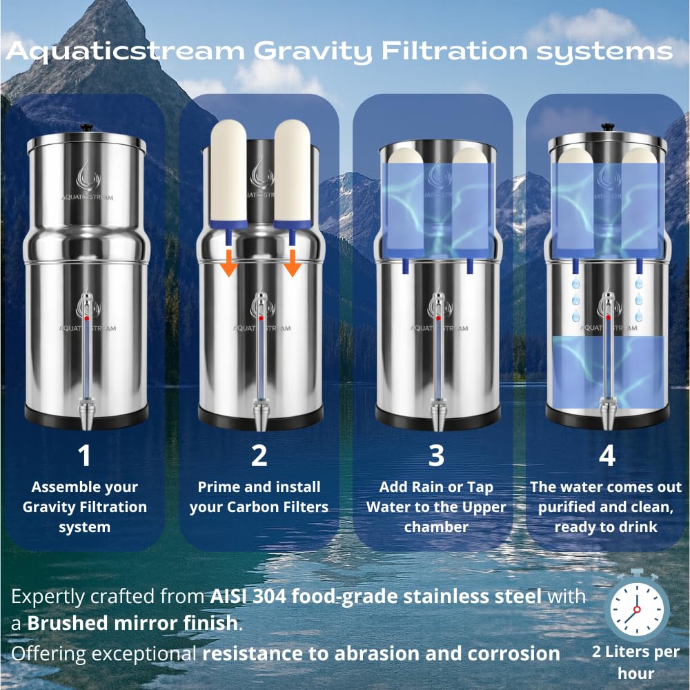 8.5L Système de Filtration gravitaire | Coldstream FTO+ Filters + Stainless Steel Spigot