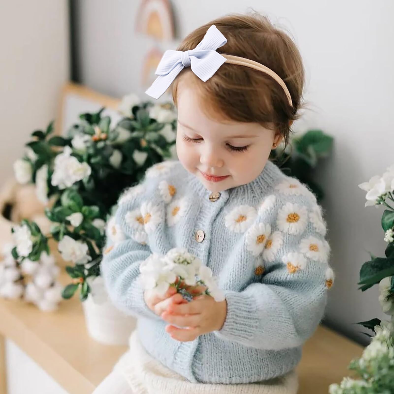 OOSAKU Juego de 6 diademas elásticas con flores para bebé niña, 6 unidades, de nailon suave, accesorios para el cabello para recién nacidos (XKFD006)
