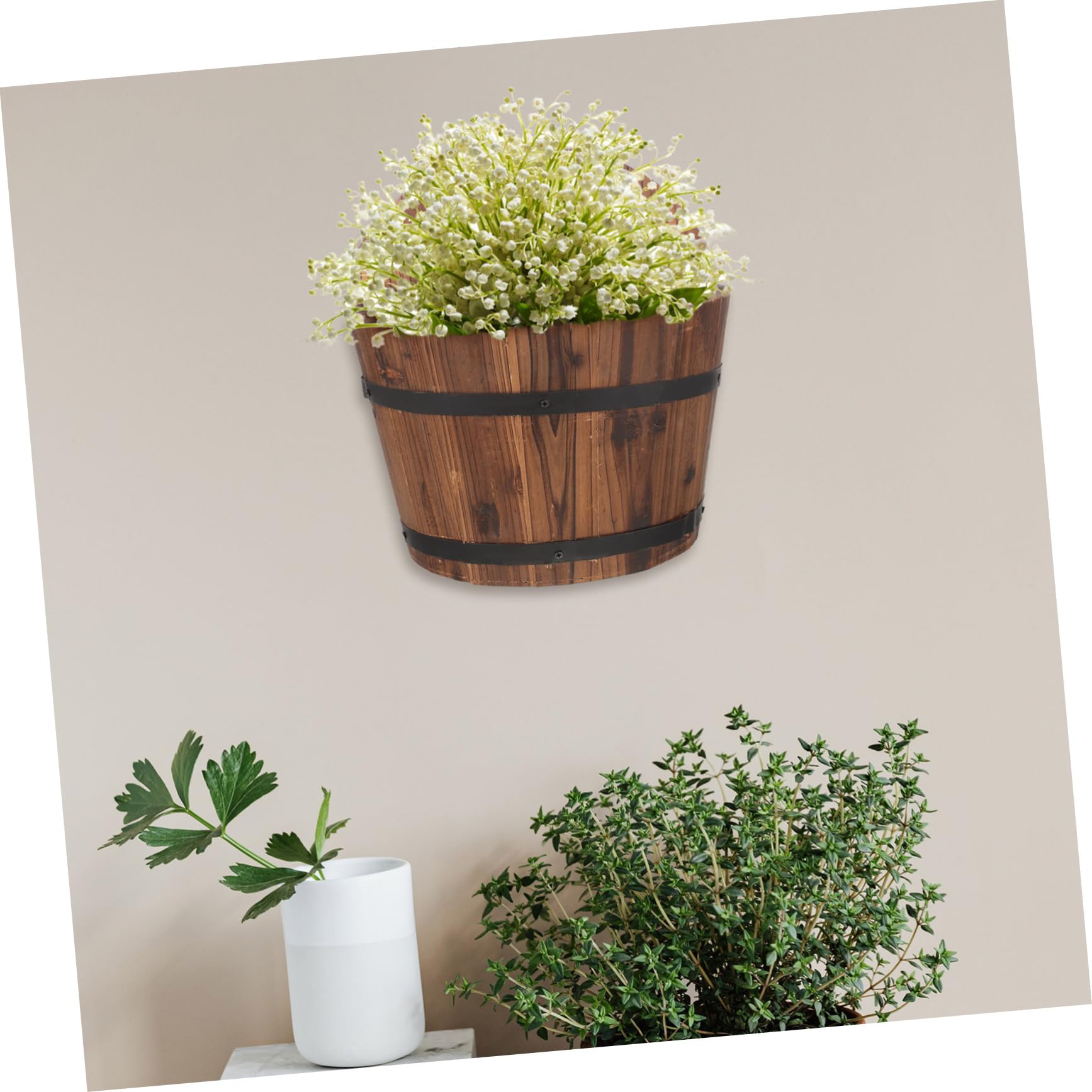 Vaso da Fiori Sospeso in Legno per Esterni e Interni, Portavaso da Parete Salvaspazio, Fioriera da Appendere al Muro per Balcone, Decorazione Contemporanea e Resistente