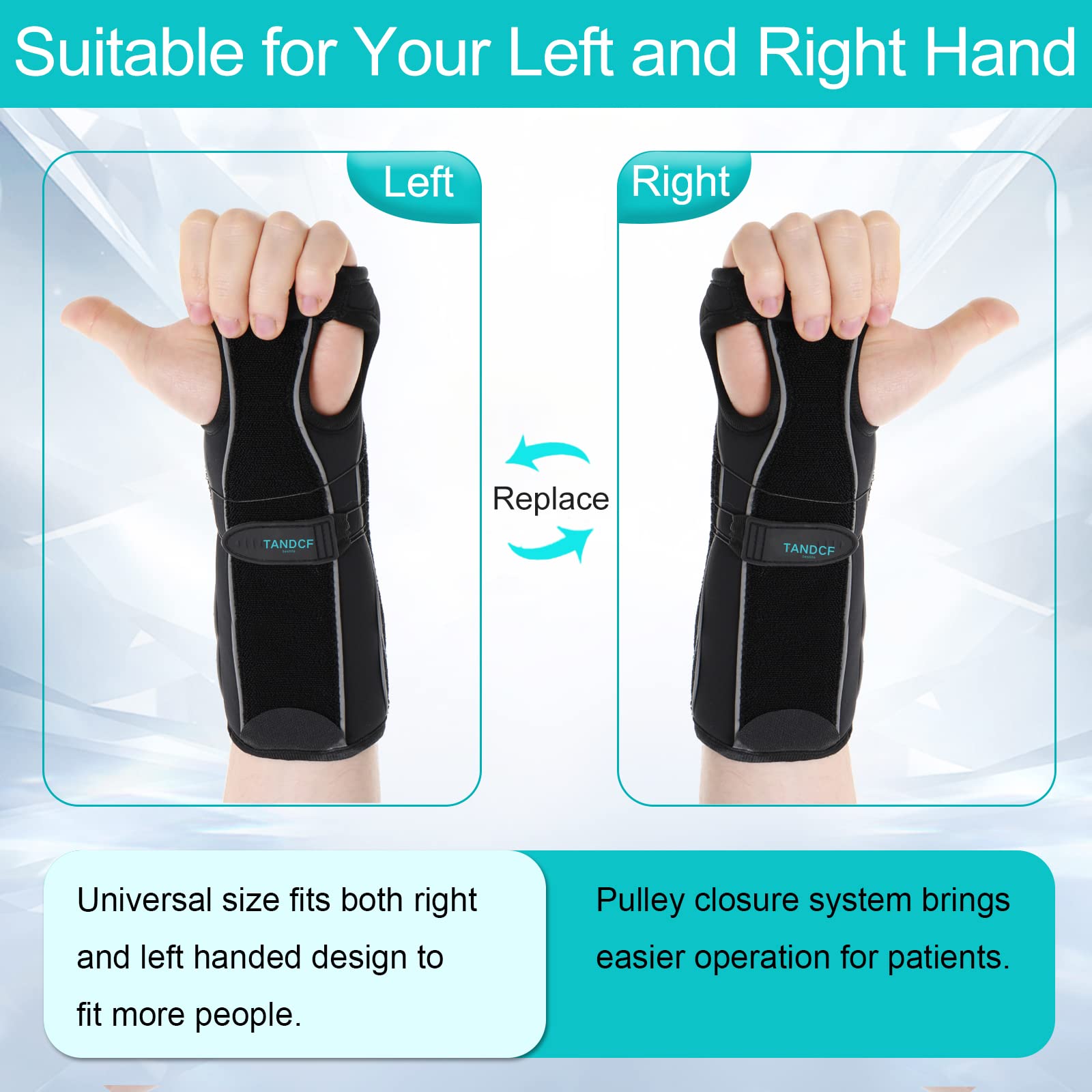 TANDCF bestlife Muñequera universal unisex para antebrazo y muñeca, muñequera reversible para túnel carpiano, férulas ajustables para antebrazo nocturno, 26 cm de longitud (doble mano, universal)