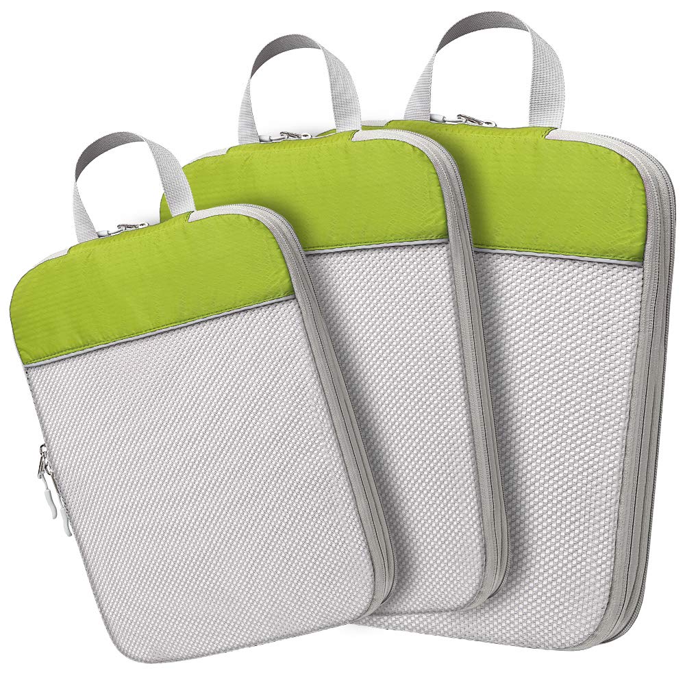 Compression Packing Cubes, Lifinity 3 Pcs Expandable Luggage Organizers Travel Cubes for Packing with Durable Zipper and Mesh Top