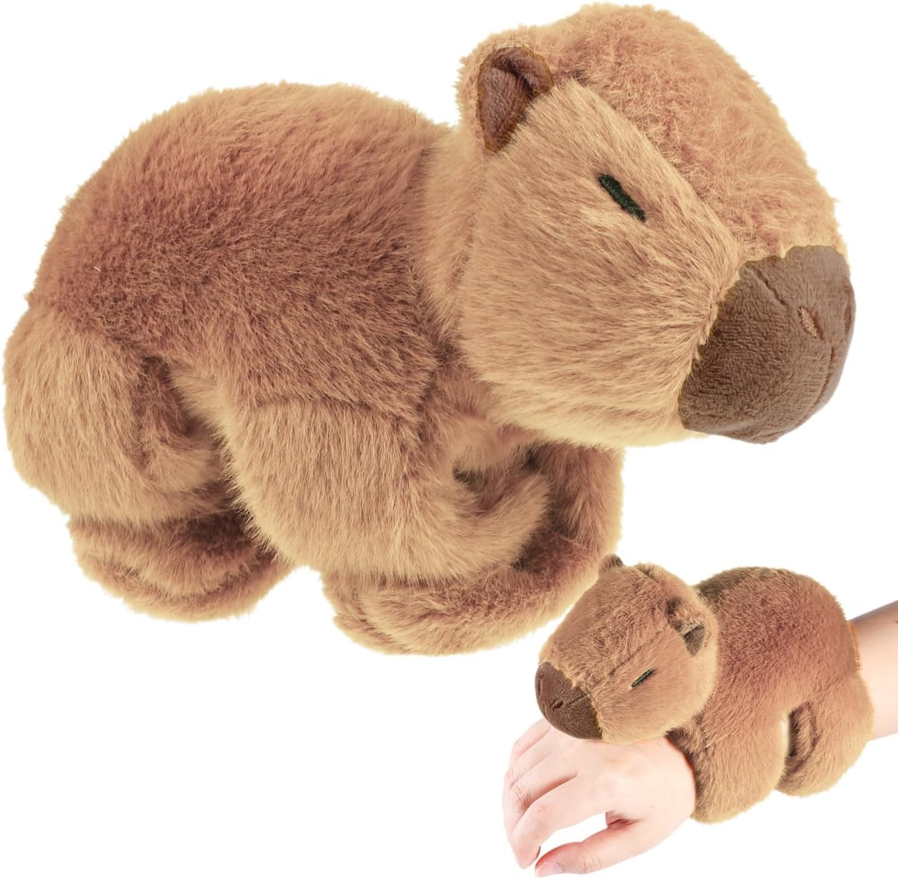 Abaodam Capybara Slap Bracelet Cute Capybara Plush Stuffed Animal Slap Bracelet Animal Soft Wrist Snap Band Toy for Kids Christmas Birthday Party Favor Supply