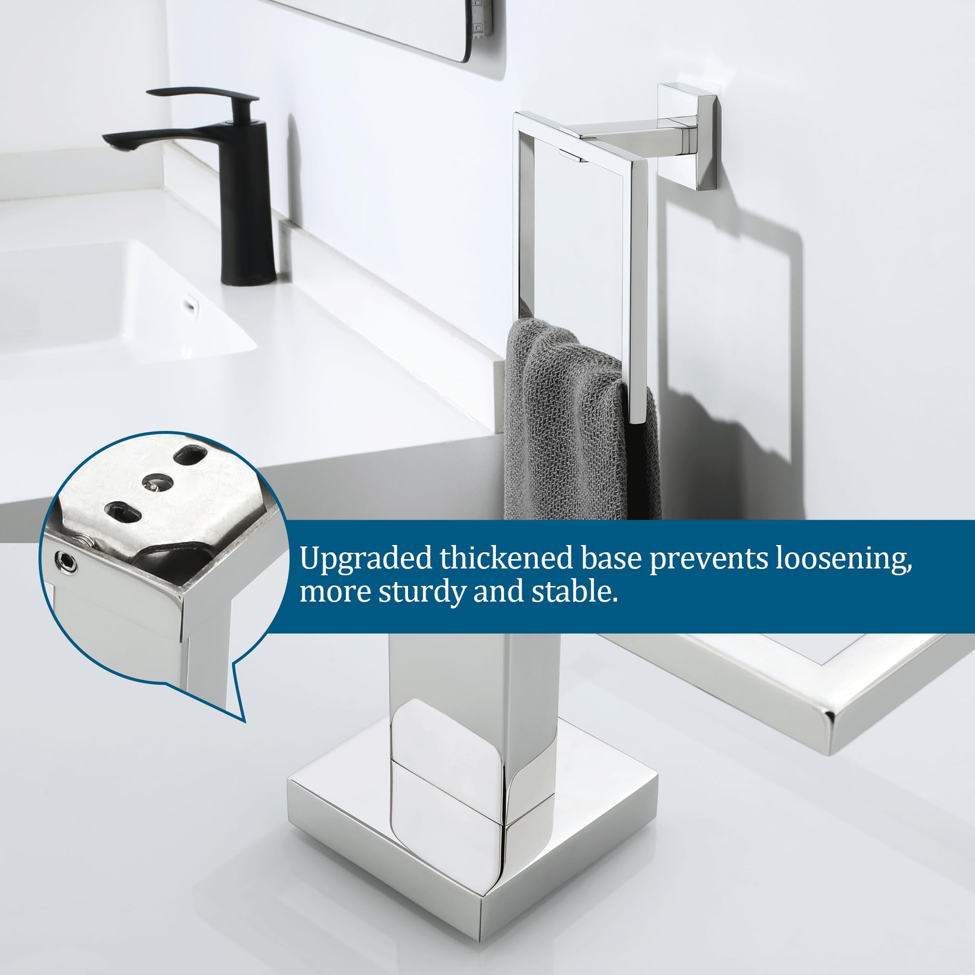 Sayayo Chrome Hand Towel Holder Towel Ring Square Towel Rail Wall Mounted for Bathroom Kitchen SUS304 Stainless Steel Waterproof & Rustproof - Image 4
