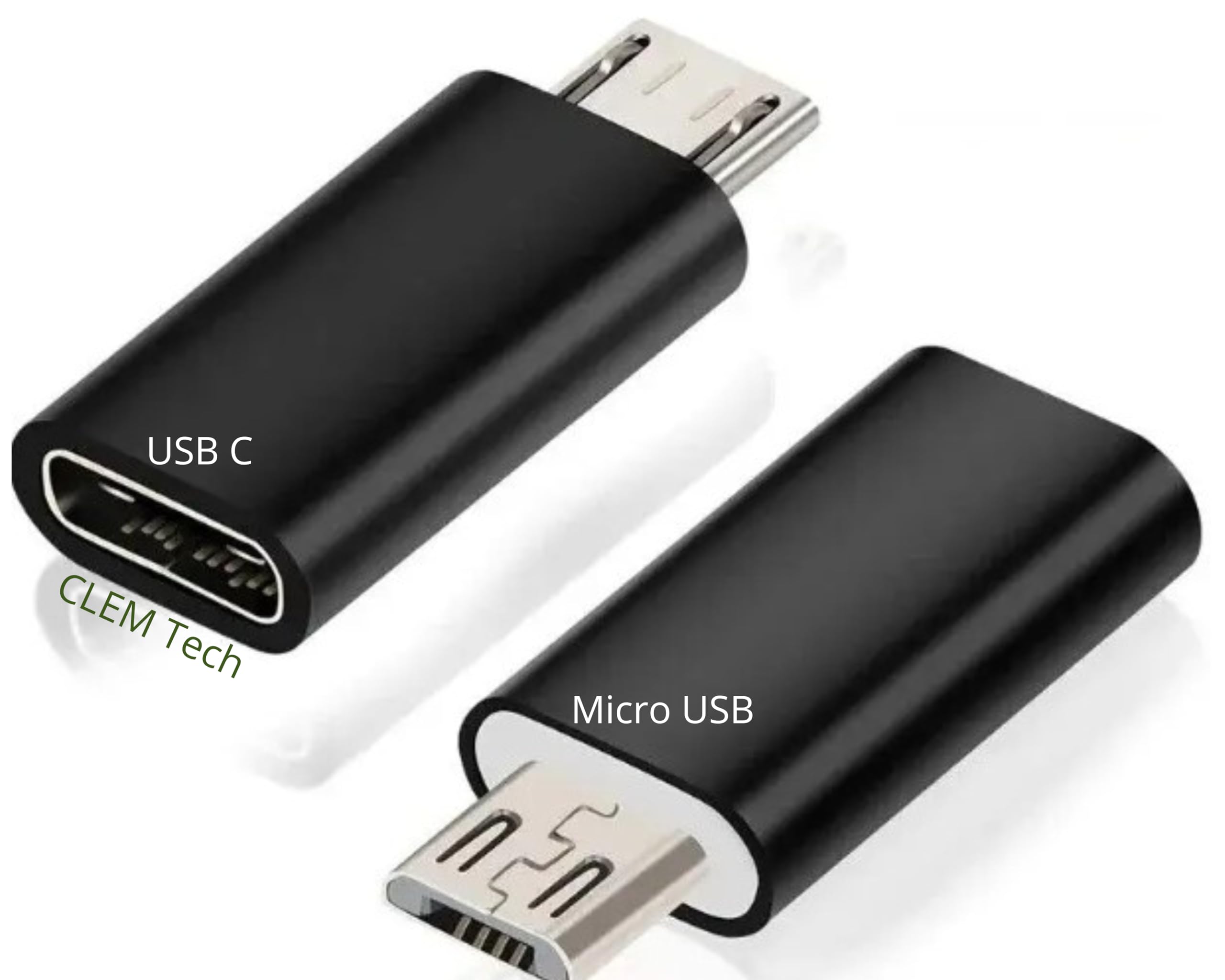 CLEM Tech - Adapter Micro USB na USB-C [Zestaw 2 szt.] - Szybkie Ładowanie i Transfer Danych, Aluminium, Samsung, Xiaomi, Motorola, Smartfony Android, Powerbank, Głośnik - Czarny