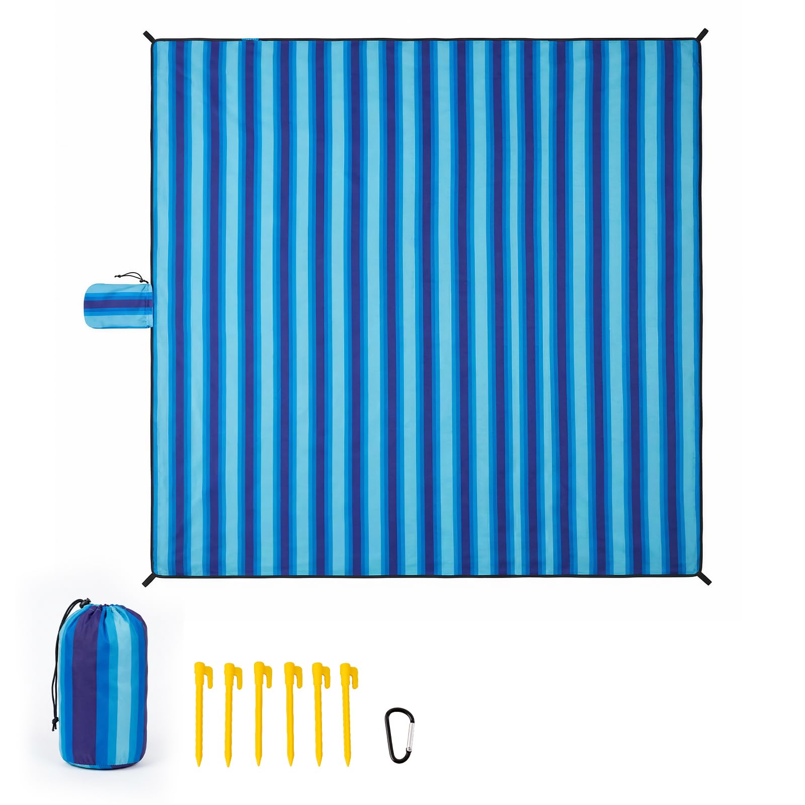 RUMBALUXY Picknickdecke Wasserdicht Faltbar, Sandfest Beachdecke Kompakt Picknickmatte mit Karabiner& 6 Heringe für Camping, Garten, Wandern