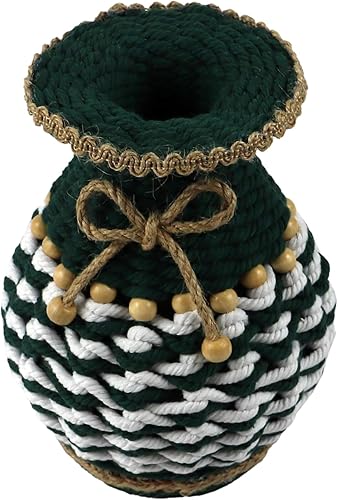 Miniatura 2 de 30GO - Juego de 2 jarrones de cuerda de hilo de nieve rústico hechos a mano, tejidos a mano para decoración del hogar rural, granja moderna, sala de