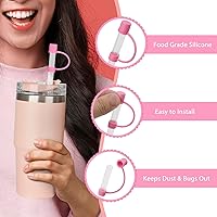 Vista 4 de Repuesto de popote reutilizable compatible con Stanley Cup, con tapa de tapón de silicona, juego de 12 piezas, accesorios para vaso Stanley Quencher