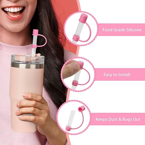 Miniatura 4 de Repuesto de popote reutilizable compatible con Stanley Cup, con tapa de tapón de silicona, juego de 12 piezas, accesorios para vaso Stanley Quencher