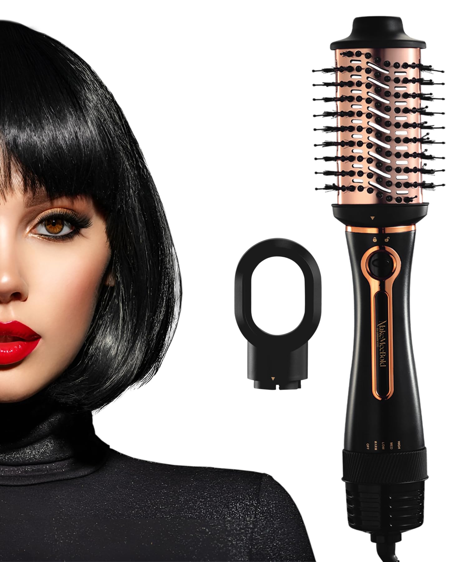 MakeMeeBold 3-in-1 Hot Air Brush | 1.5-inch Barrel | Hair Dryer Hair Straightener Volumizer Blow Dryer Styling Tool,1200 Watt, Multicolour