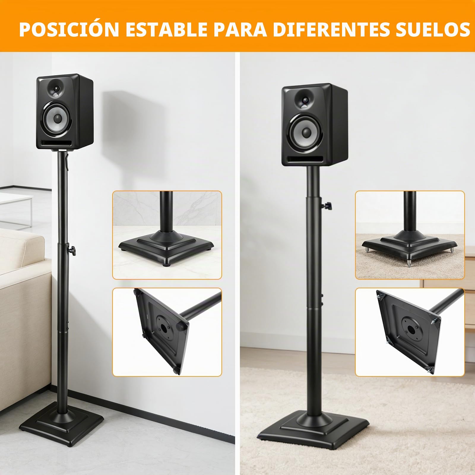 2 Piezas Soporte Altavoces, Soporte de Altavoz de Altura Regulable | Soporte de Altavoz Fabricado en Aleación de Acero Negro, Altura Máxima 106 cm