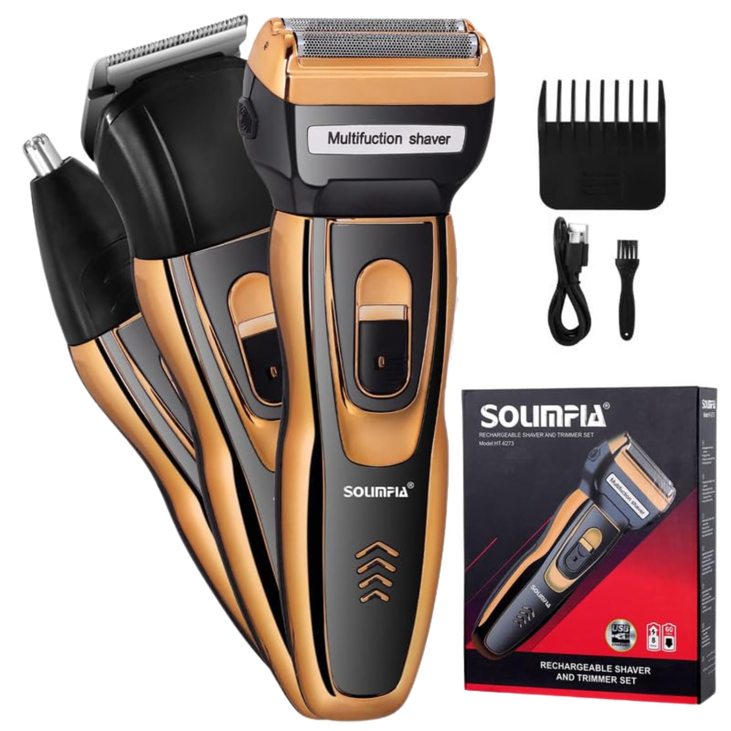 SOLIMPIA HT-6273 3-in-1 Rechargeable Shaver Hair Clipper & Nose Trimmer Set, Beard & Moustaches Hair Machine Hair Clipper, Shaver & Nose Trimmer with Precision Blades-picture-51