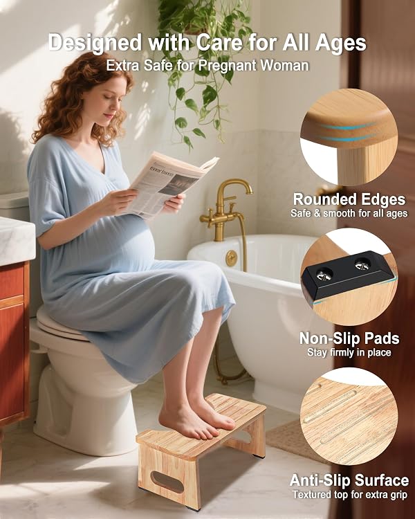 Squatting Potty – Poop Stool for Adults, Foldable Toilet Stool, Wooden Step Stool with Non-Slip Pads, Sturdy & Easy to Assemble, Ideal for Home Bathroom, Kids, Seniors, and Pregnancy Use (Wood) by YOSE - Image 5