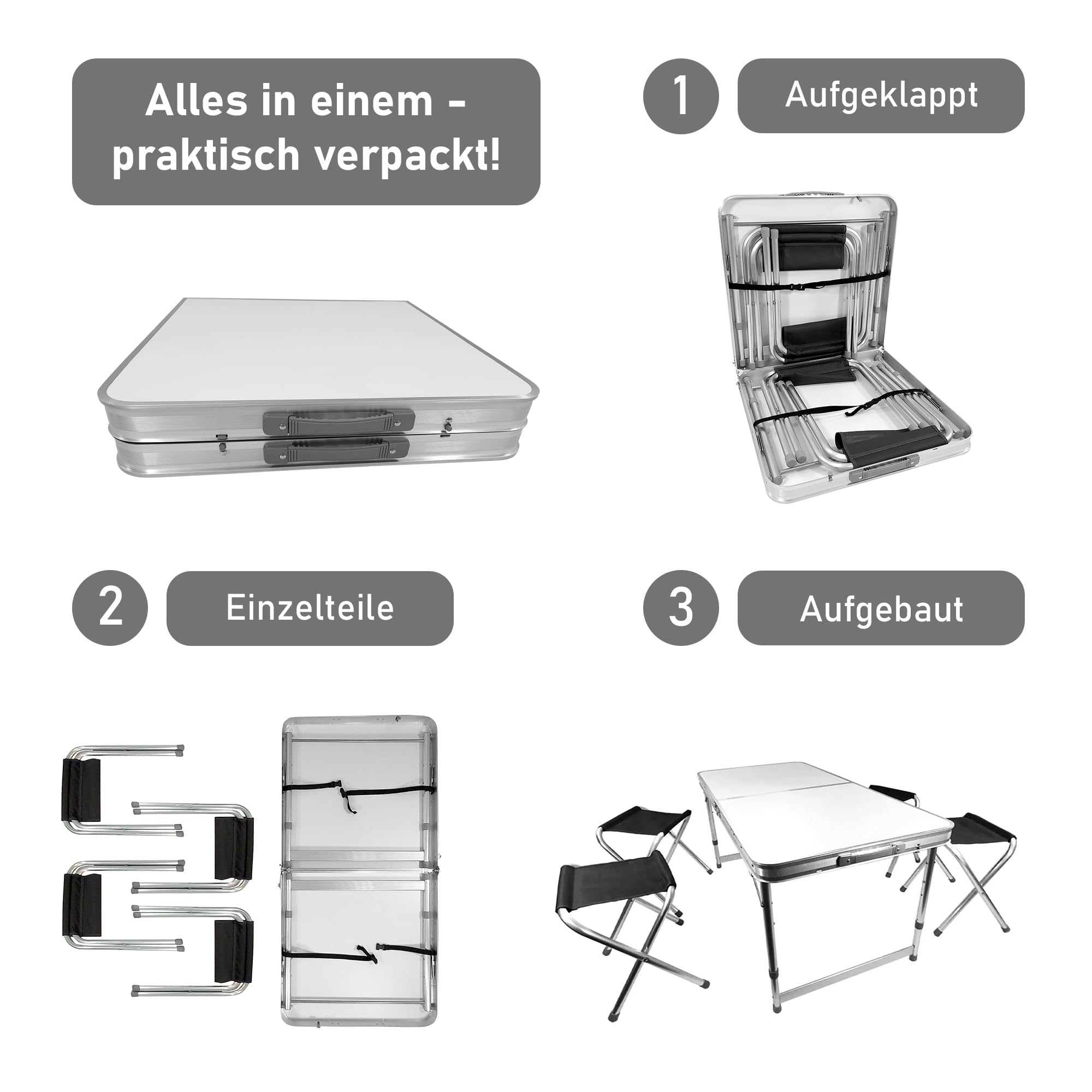 Tafelset en 4 zitplaatsen aan de campingtafel, opvouwbaar, van
