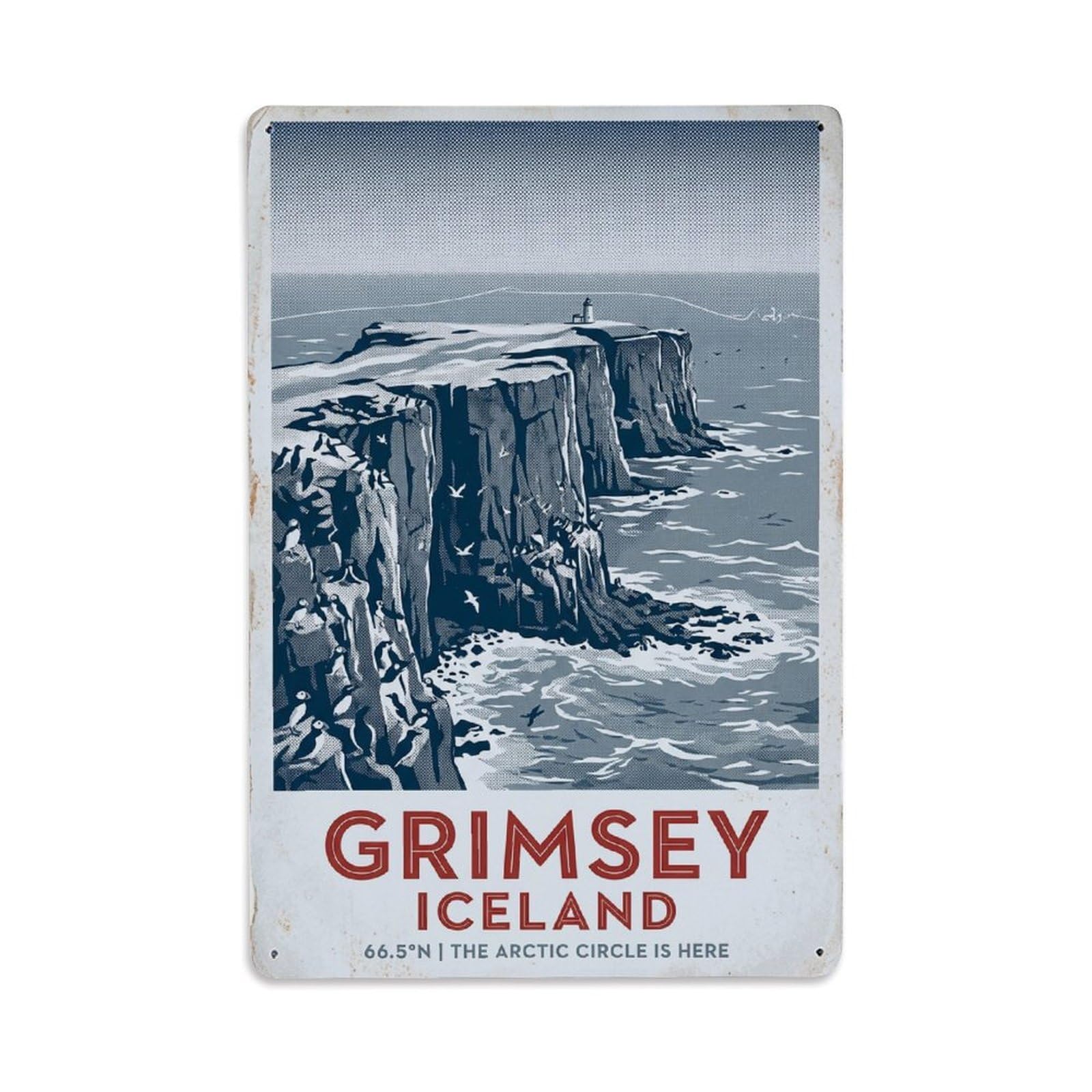 Vintage Travel Grimsey Iceland Arctic Metal Tin Sign Plaque Wall Decor for Cafe, Club Bar, Office, Home Garden Metal Poster 8x12Inch