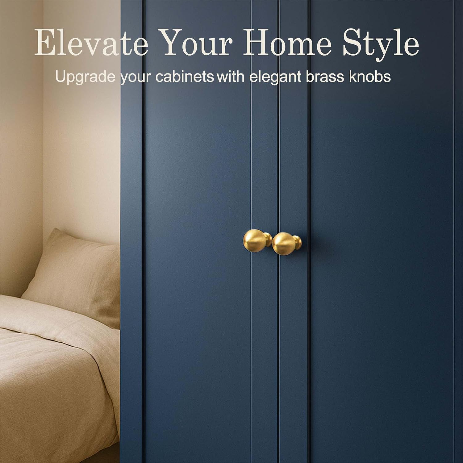 QOGRISUN 10-Pack Solid Brass Cabinet Knobs, Gold Drawer Dresser Knobs, 1.2" image 2