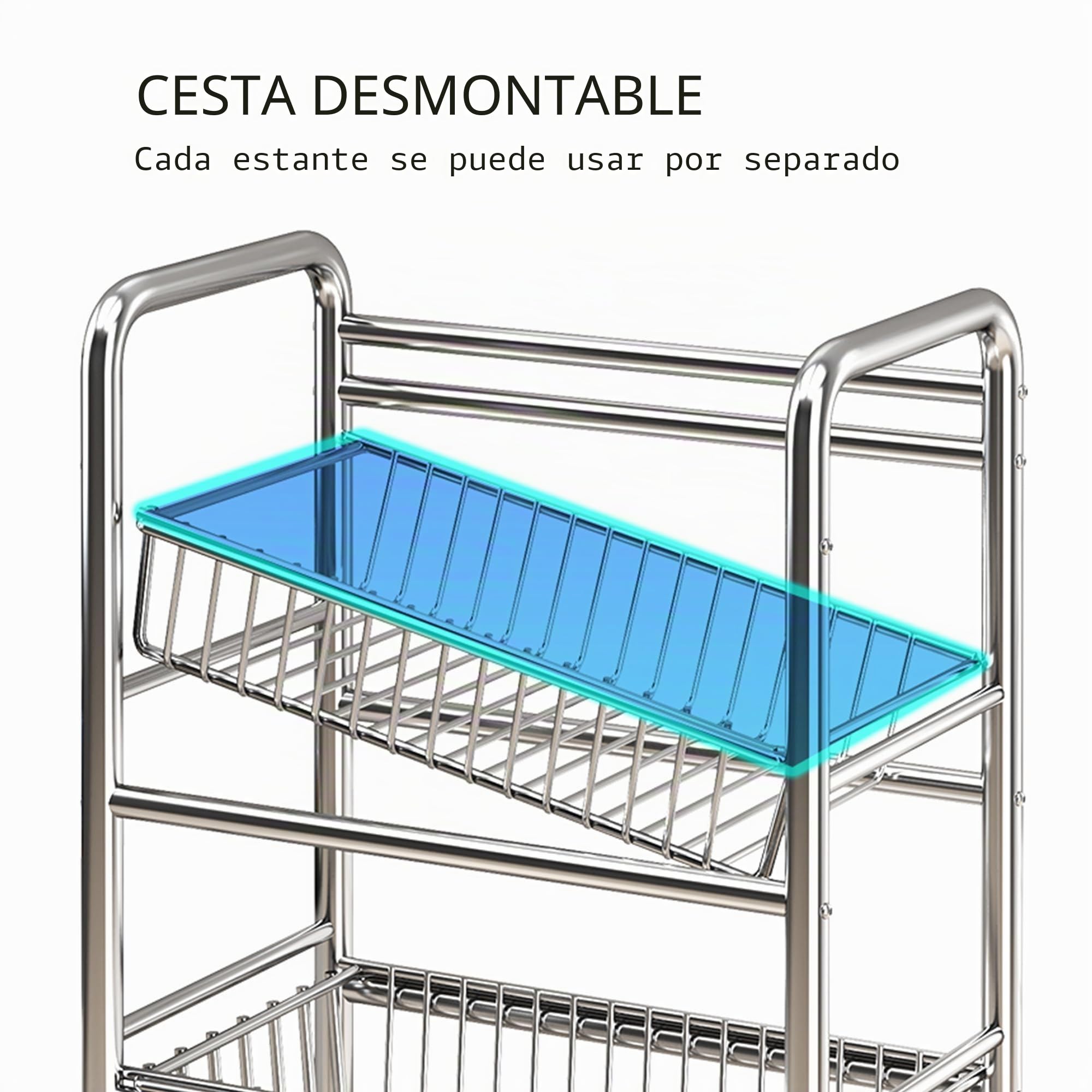 Carrito Carro Cocina de Acero Inoxidable 304 Auxiliar con Ruedas, con almacenamiento de ruedas, cesta de malla, estante de carro de despensa para almacenamiento de frutas, verduras, cebollas y papas (
