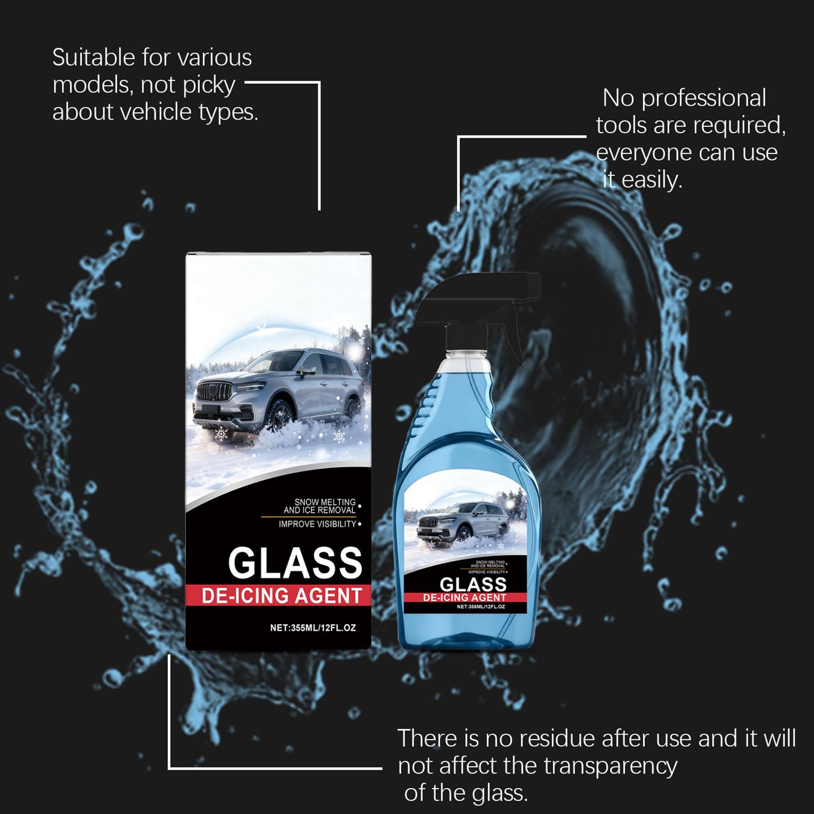 Dégivrant Pour Pare-Brise De Voiture 355 ml Nettoyant Et Anti-Givre Pour