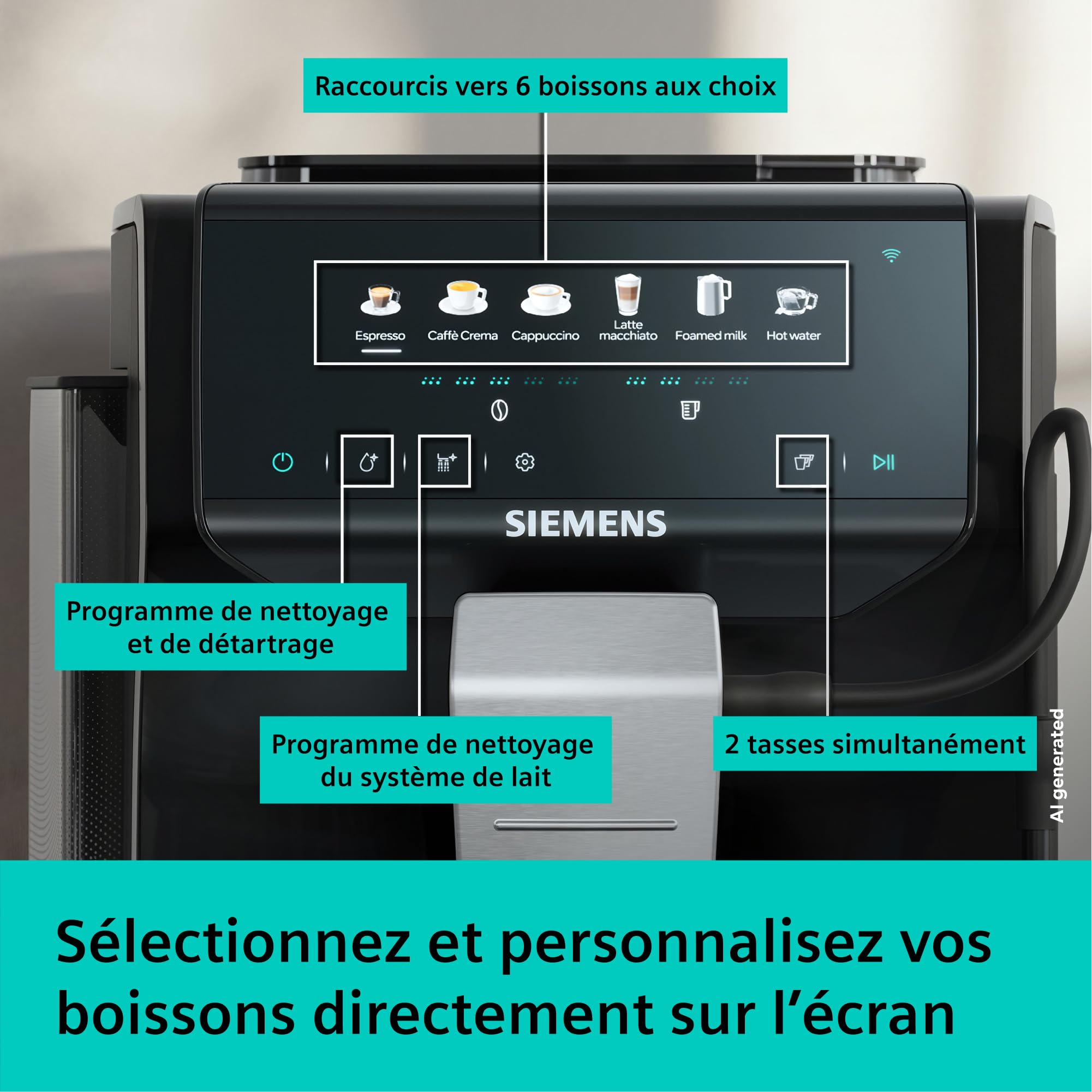 SIEMENS EQ500 iAroma, machine à café automatique avec broyeur intégré, commandes tactiles pour 6 boissons et personnalisation rapide, nettoyage facile, noir, TP551E07