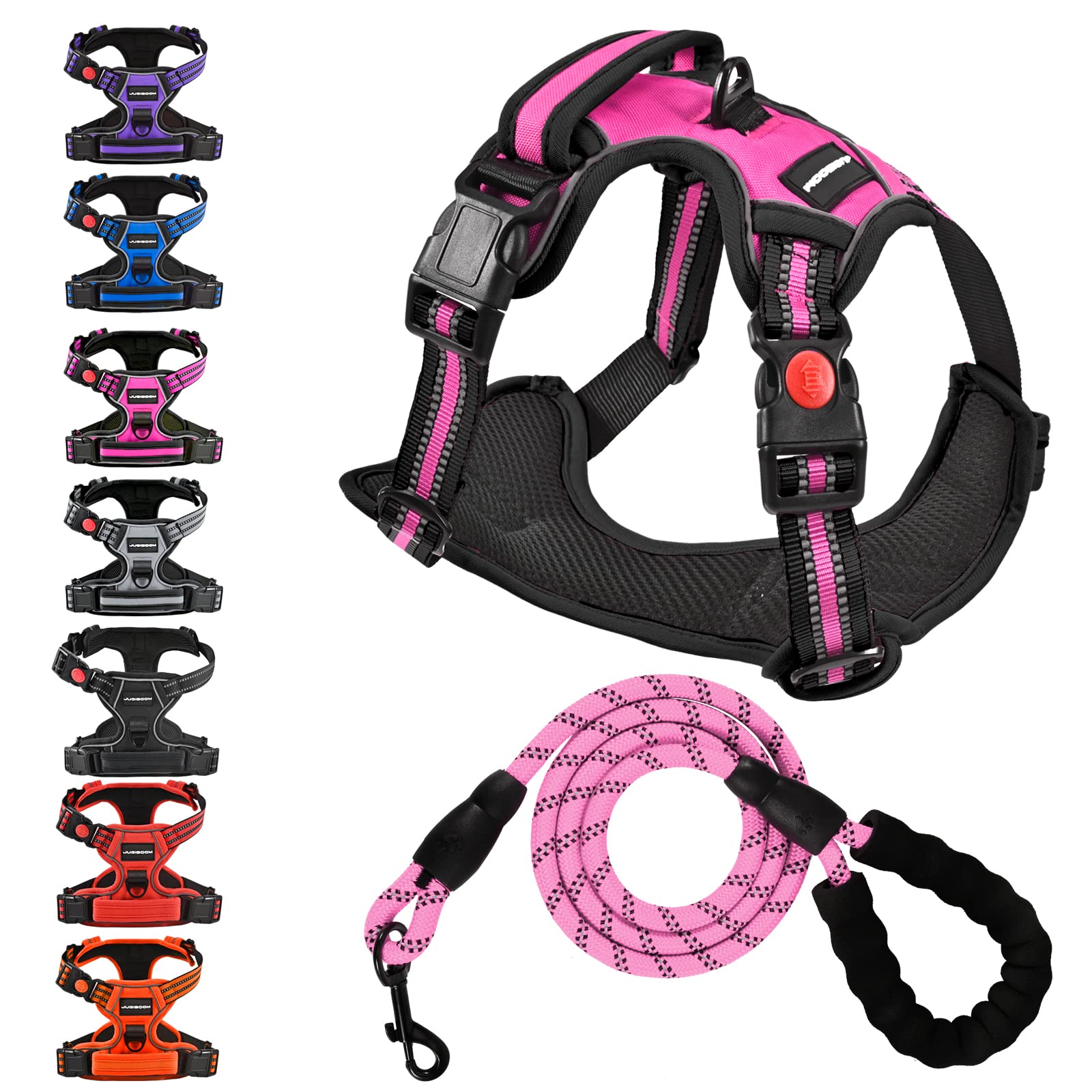 Juqiboom No Pull Dog Harness with A Free Heavy Duty 5ft Dog Leash, Adjustable Soft Padded Dog Vest, Reflective No-Choke Pet Oxford Vest with Easy