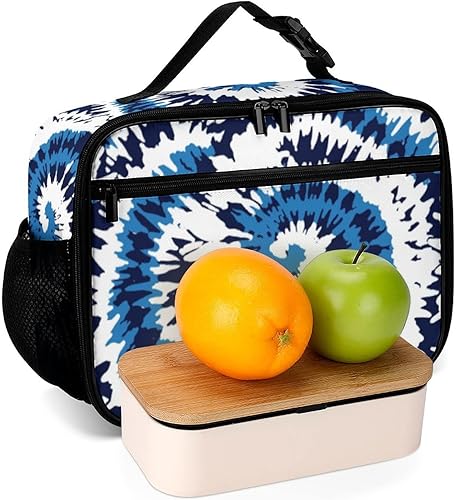 Miniatura 6 de Lonchera reutilizable con teñido anudado azul, bolsa de almuerzo aislada, bolsa enfriadora, lonchera para comida y alimentos, bolsa de mano para