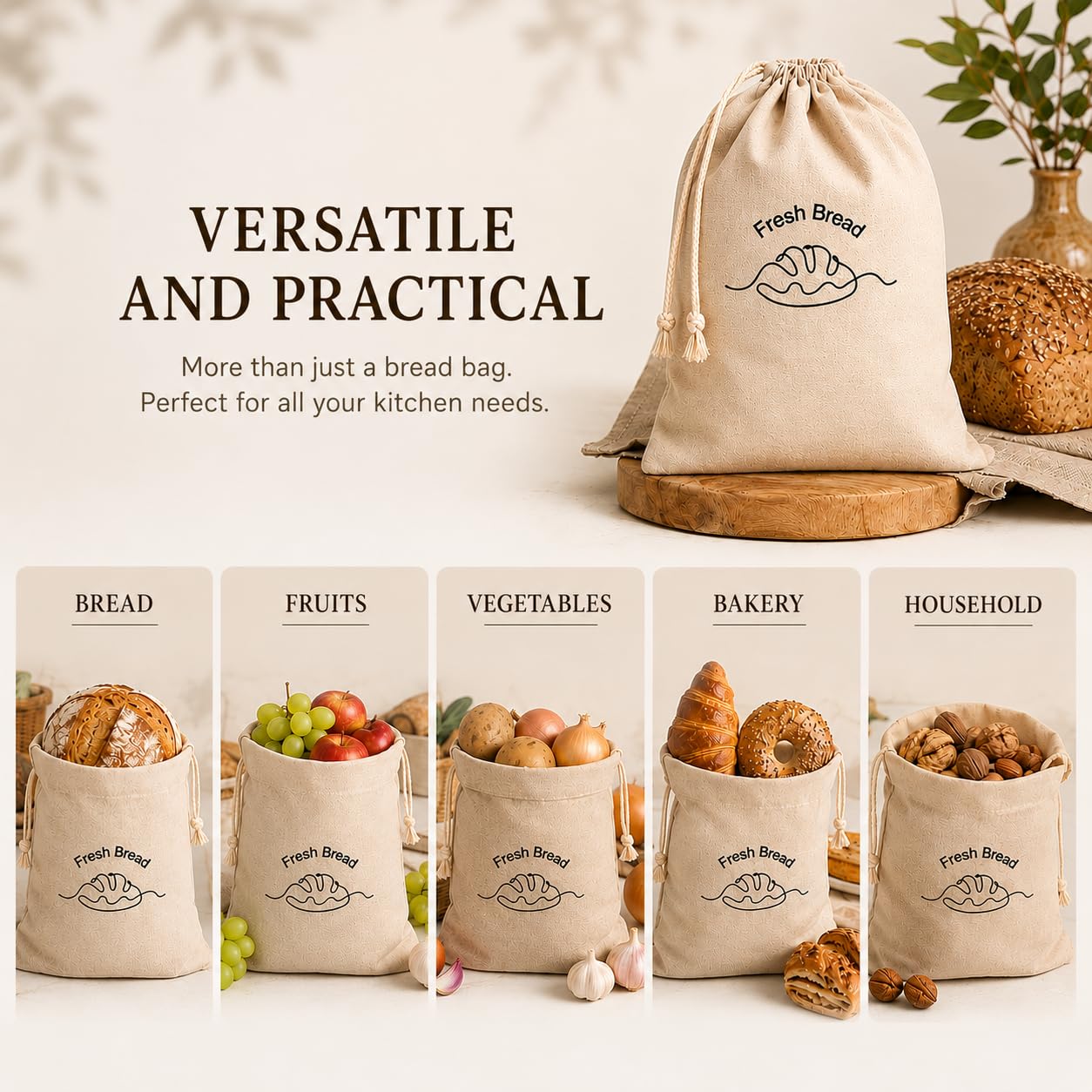 3er-Pack Leinen-Brotbeutel für selbstgemachtes Brot – wiederverwendbare Brotaufbewahrungsbeutel mit Innenfutter – 30,5 x 38,1 cm Sauerteig-Brotbeutel – umweltfreundliches Backzubehör und Geschenke für