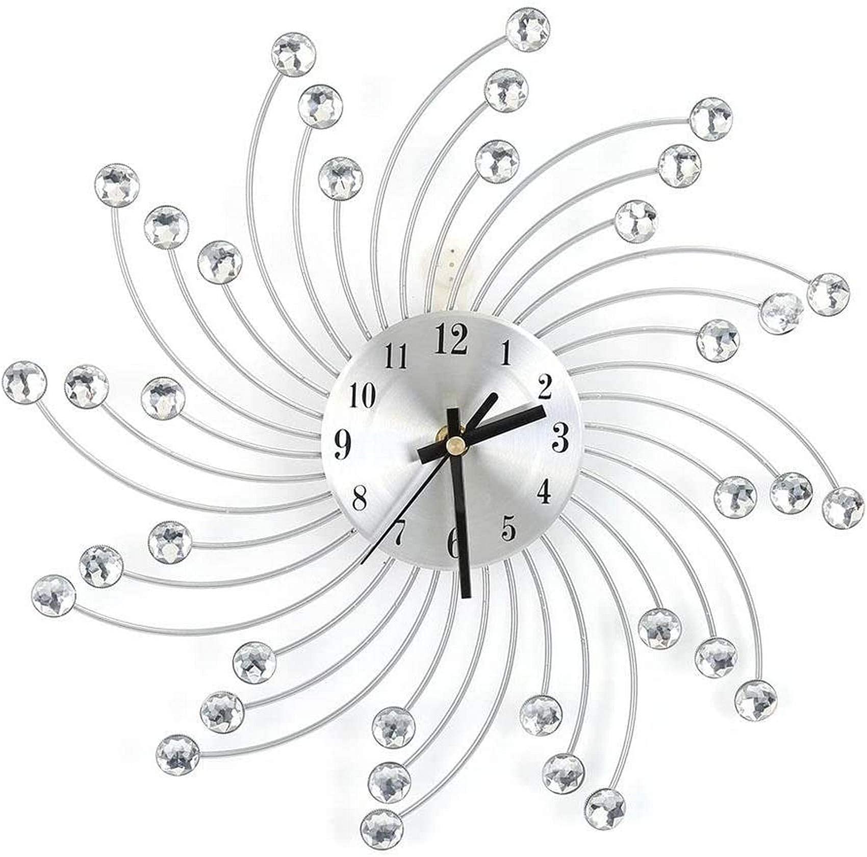 Horloge murale en métal avec bijoux en cristal et spirale