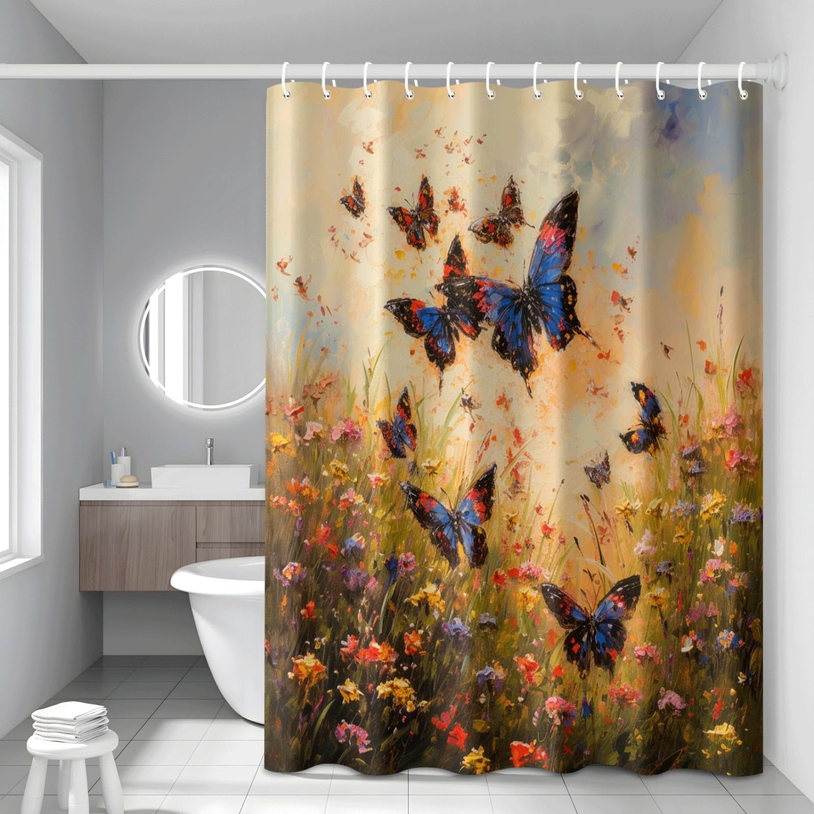 Rideau de douche 200x240cm lavable vert olivier rideau baignoire polyester imperméable avec crochets