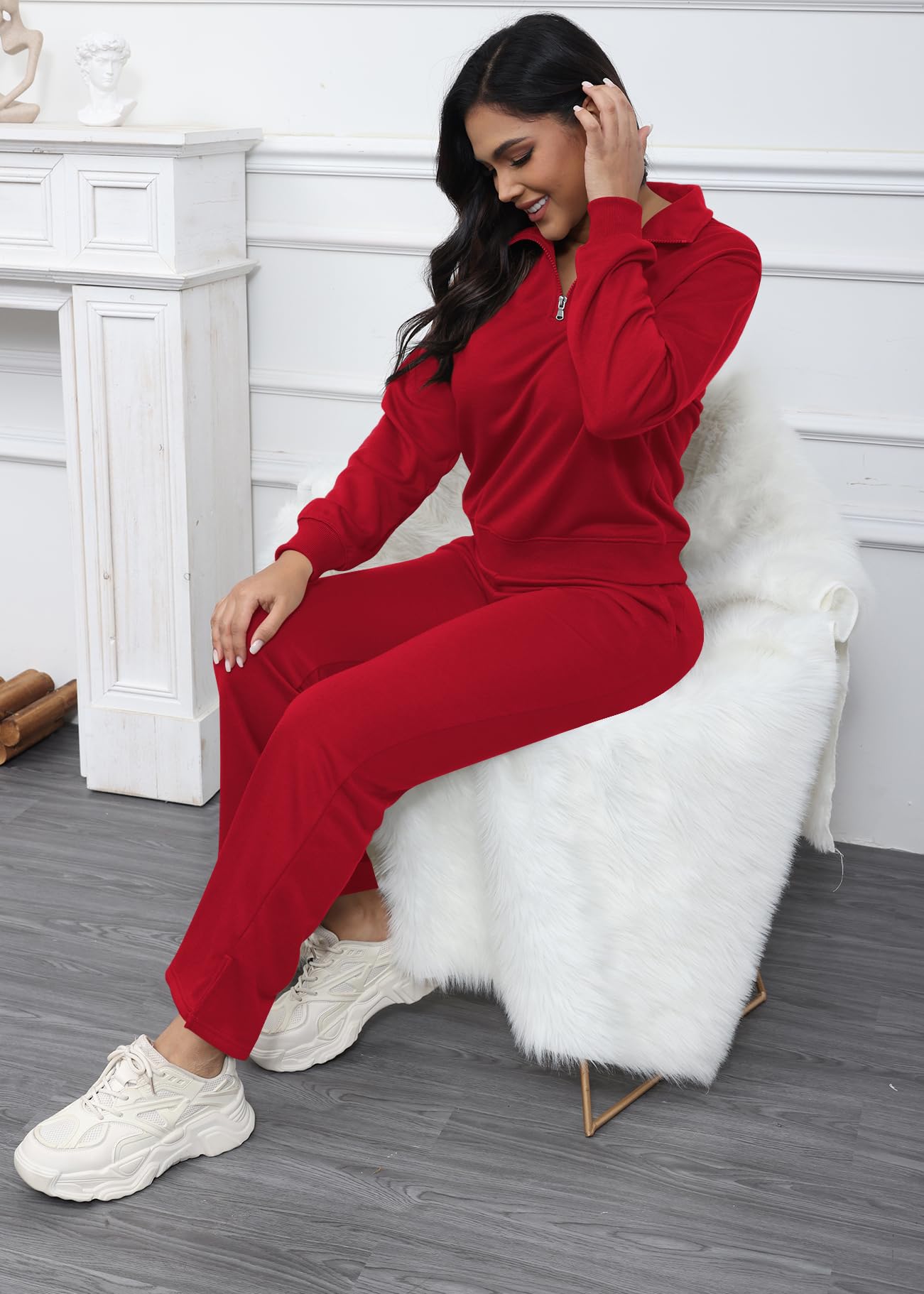 MOEENCN Tuta da donna in 2 pezzi oversize con mezza zip felpa a gamba larga pantaloni tuta casual lounge set coordinato tuta