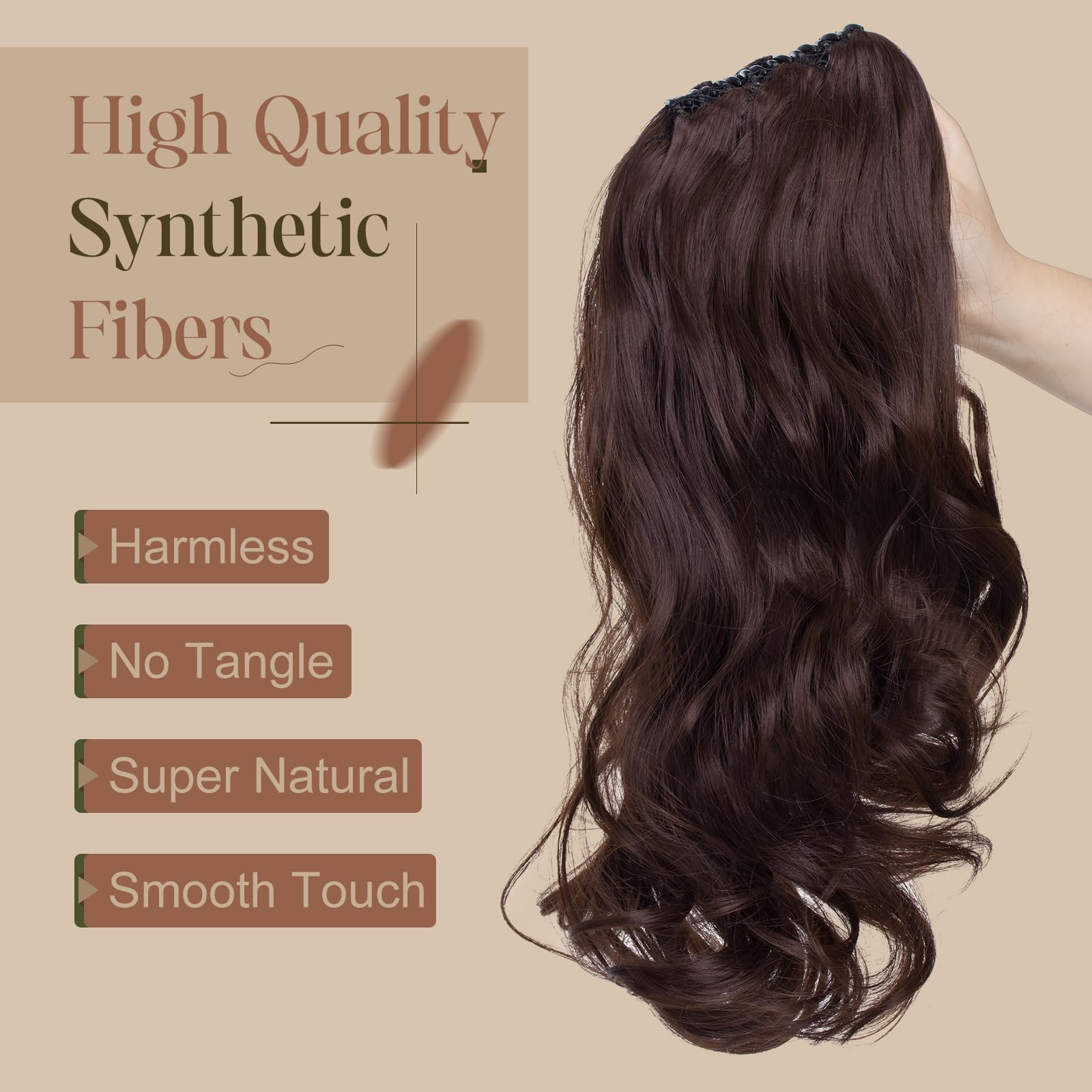 TESS 18 Inch Claw Clip Ponytail Hair Extensions Curly Wavy Ponytail Extension #Light Brown Hair Extension for Women 140g - Image 3