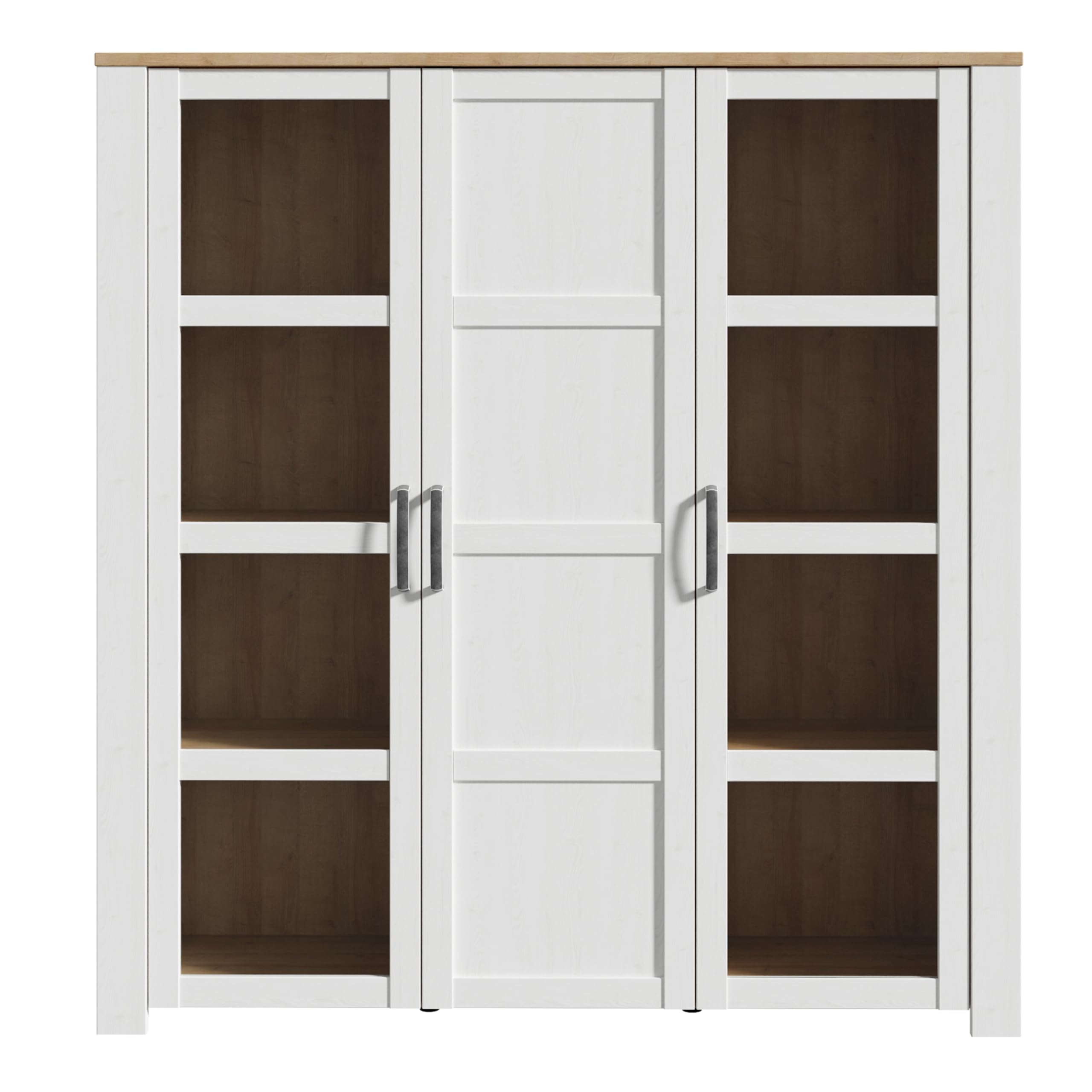 Furniture To Go | Bohol, Riviera Oak & White, Large Display Cabinet inc. 4X LED Lights