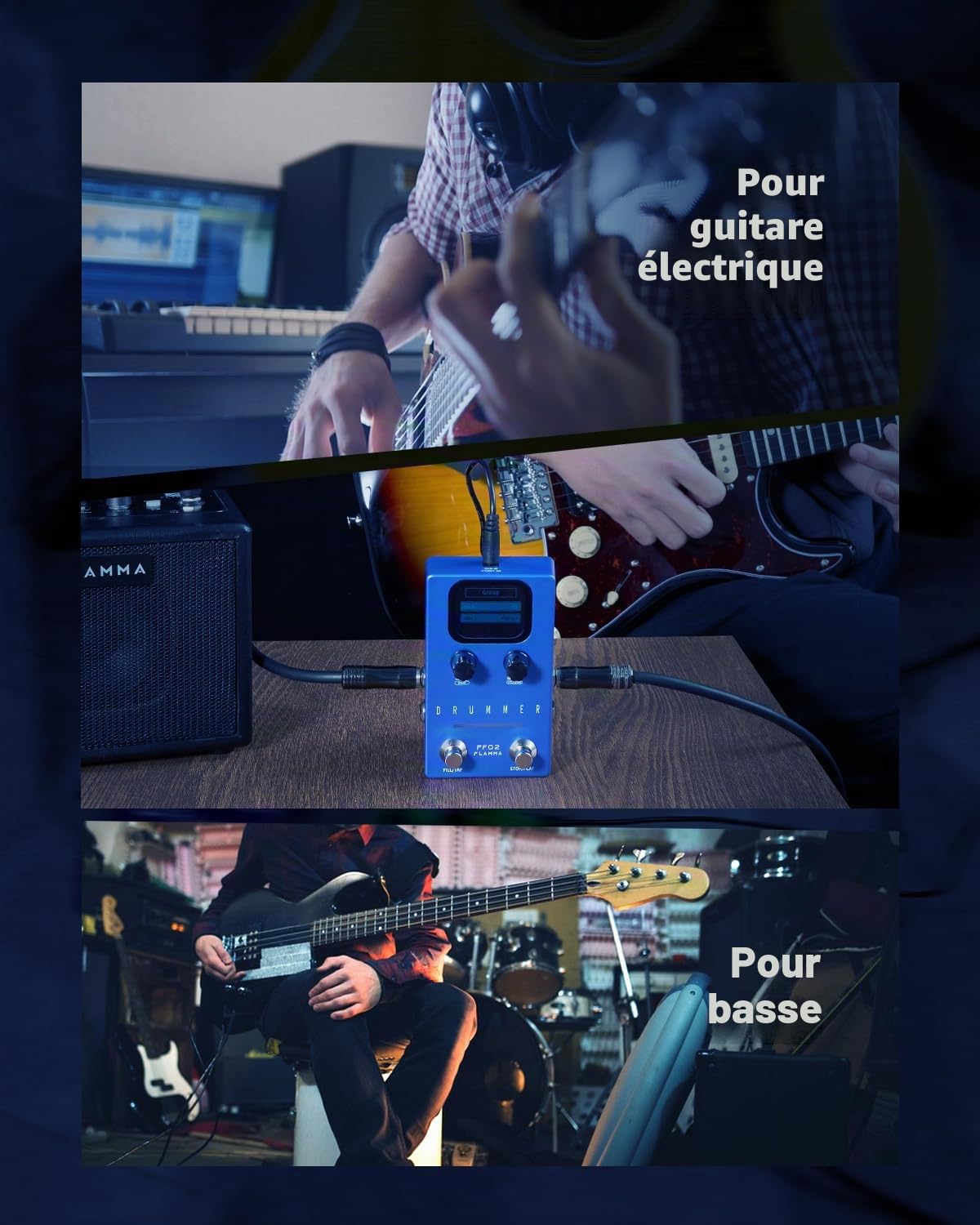 FLAMMA FF02 Pédale de guitare pour machine à tambour – 121 rainures de batterie, 11 genres de musique, Tap Tempo, rythmes personnalisables, E/S stéréo pour une utilisation en direct et en studio